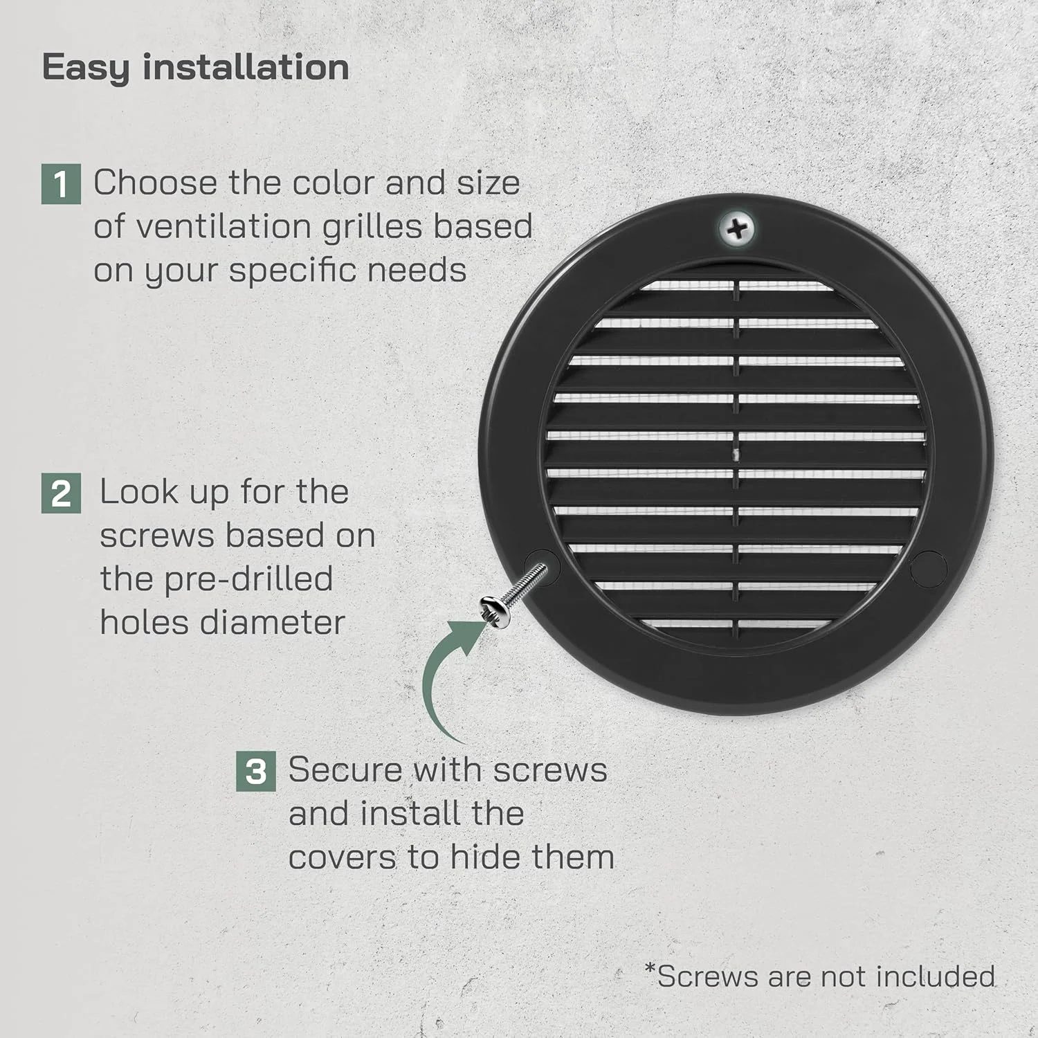 دریچه های پلاستیکی گرد 4 اینچی سیستم های تهویه - مشکی - بسته 2 عددی - دریچه هواکش پره ای با توری داخلی - دریچه تهویه مطبوع برای حمام، زیر سقف، گاراژ - استفاده در فضای داخلی و خارجی
