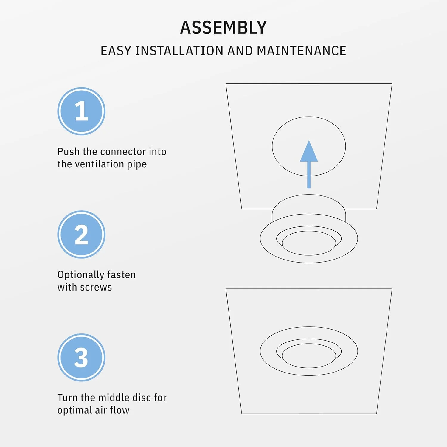 دریچه گرد تهویه هوا کالیماایرو مدل TVSA سایز 6 اینچ، دریچه هوای کوچک گرد با پخش کننده قابل تنظیم، پوشش فلزی دیواری برای حمام، آشپزخانه، گاراژ، استفاده در فضای باز و داخلی، رنگ سفید سوپر RAL 9016