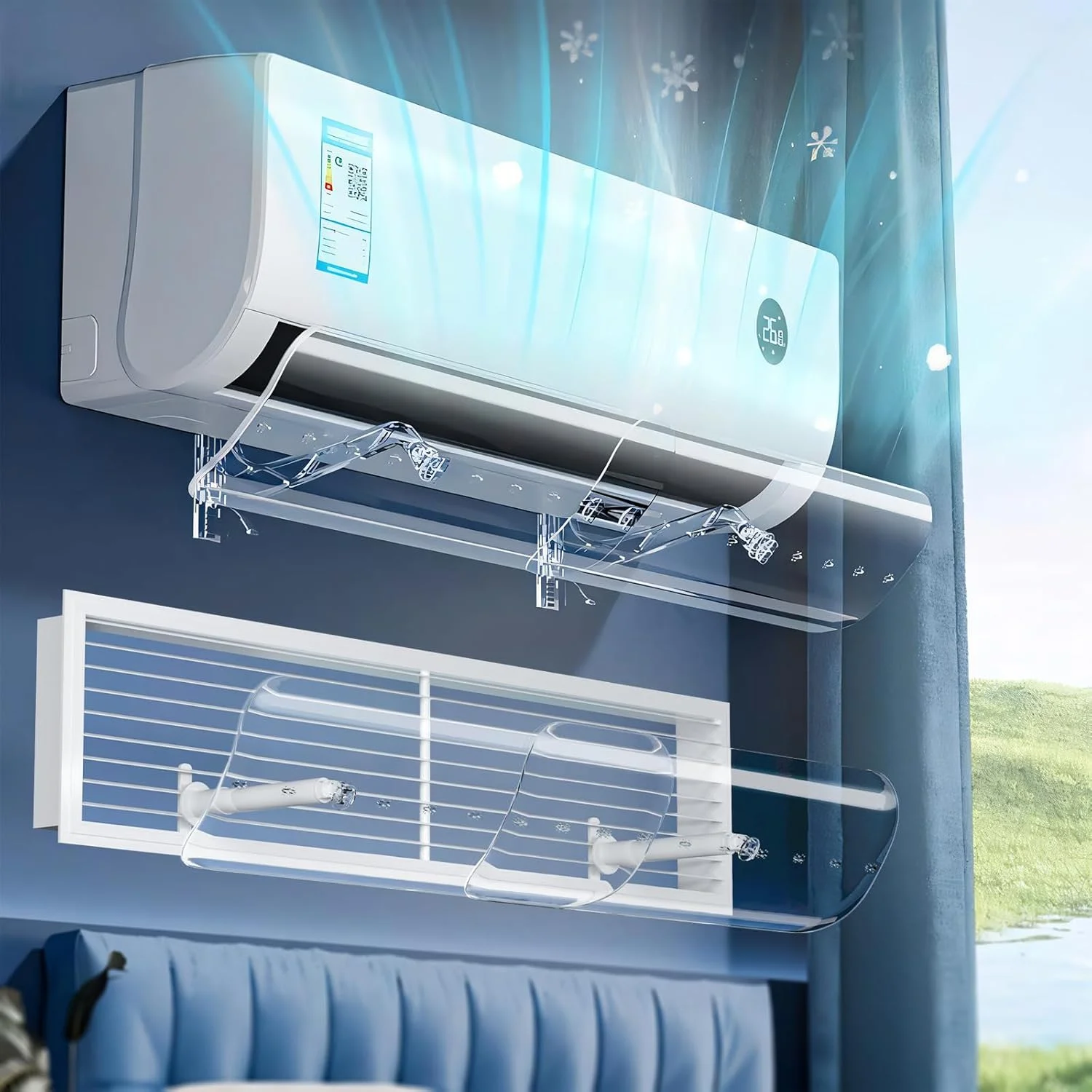 منحرف کننده کولر گازی اسپلیت هوژا، منحرف کننده جریان هوای کولر گازی مرکزی، بافل ضد باد تاشو و قابل تنظیم، محافظ باد جهانی هوای سرد، بافل توری خروجی هوا، ضد وزش مستقیم