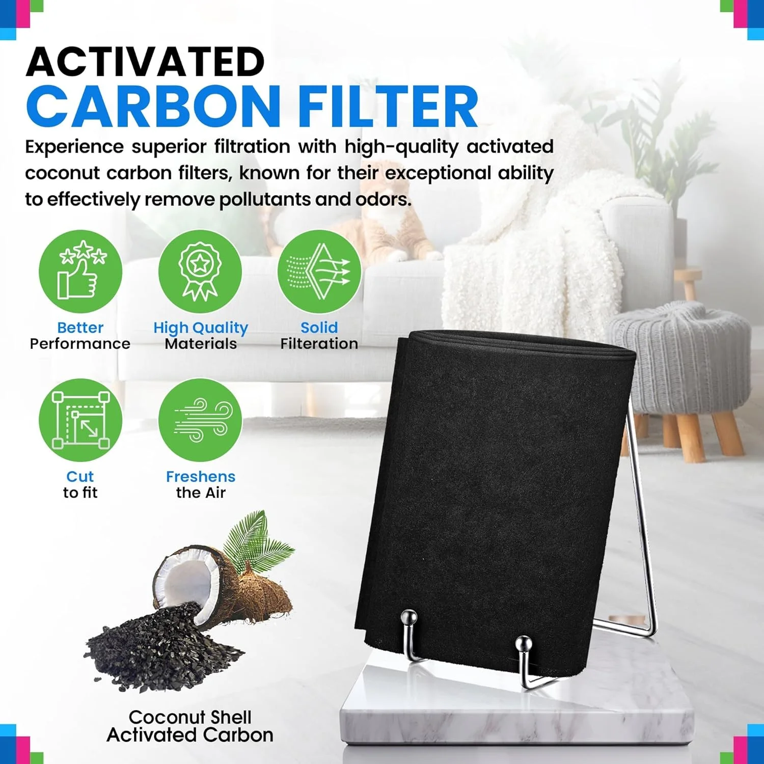 مجموعه فیلتر دریچه هوا Jaffiust مشکی، جنس کربن فعال، همراه با 158 اینچ نوار نصب برای HVAC، AC و دریچه های ورودی گرمایش، برای کاهش گرد و غبار و آلرژی (رول، 18 اینچ * 98 اینچ)