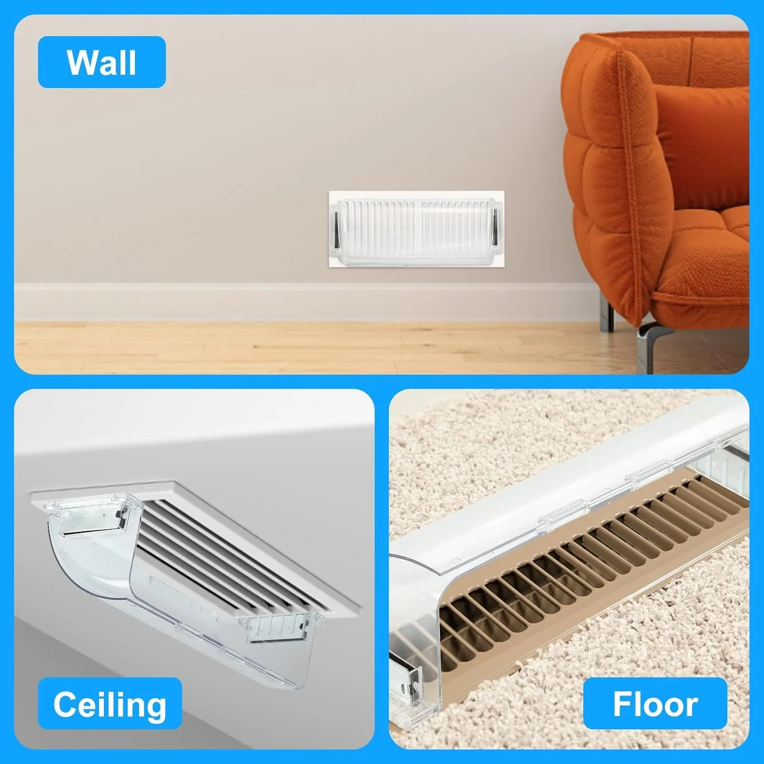 انحراف دهنده دریچه هوا گودرن، 2 عدد، قابل تنظیم، مغناطیسی، پوشش دریچه حرارتی، پلاستیک شفاف نشکن 23-39 سانتی متر با طراحی امن مغناطیسی برای پوشش دریچه های کف، دیوار و سقف