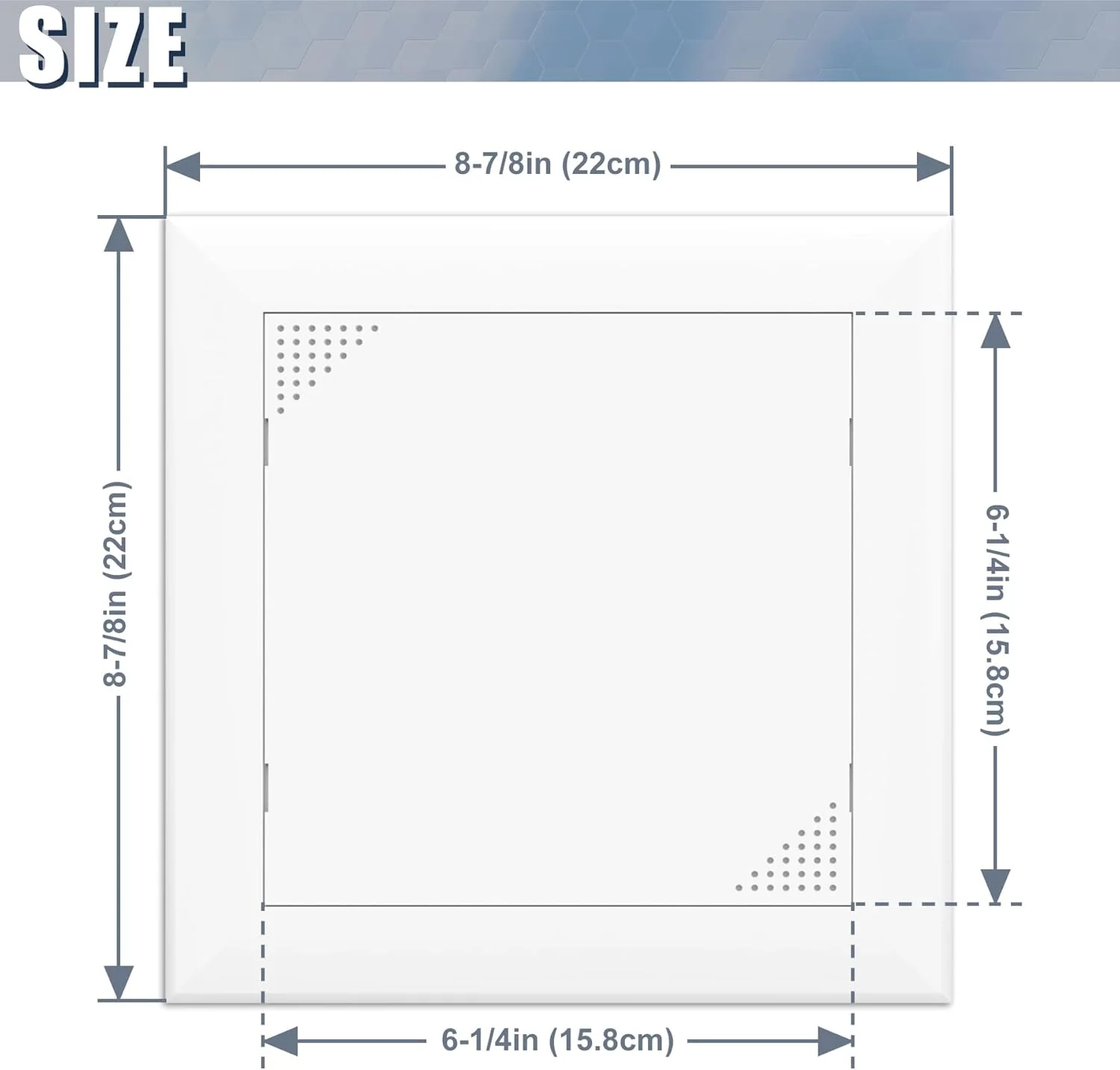 دریچه دسترسی Flamorrow برای دیوار خشک، درب دسترسی لوله کشی، پوشش سوراخ دیواری چسبی 6" x 6" با سوراخ تهویه هوا، پانل های دسترسی پلاستیکی بادوام برای دیوار خشک، سقف