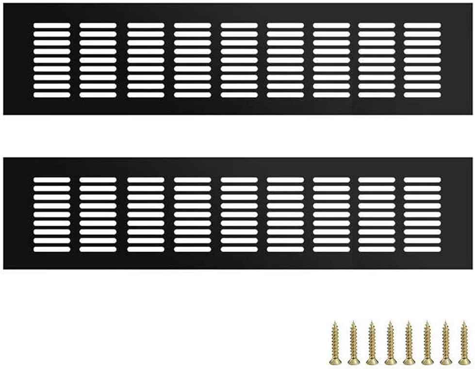 دریچه تهویه هوا Excefore، 2 عدد دریچه کابینت، دریچه یخچال، دریچه دیواری کرکره ای، مشکی، 80mm x 400mm