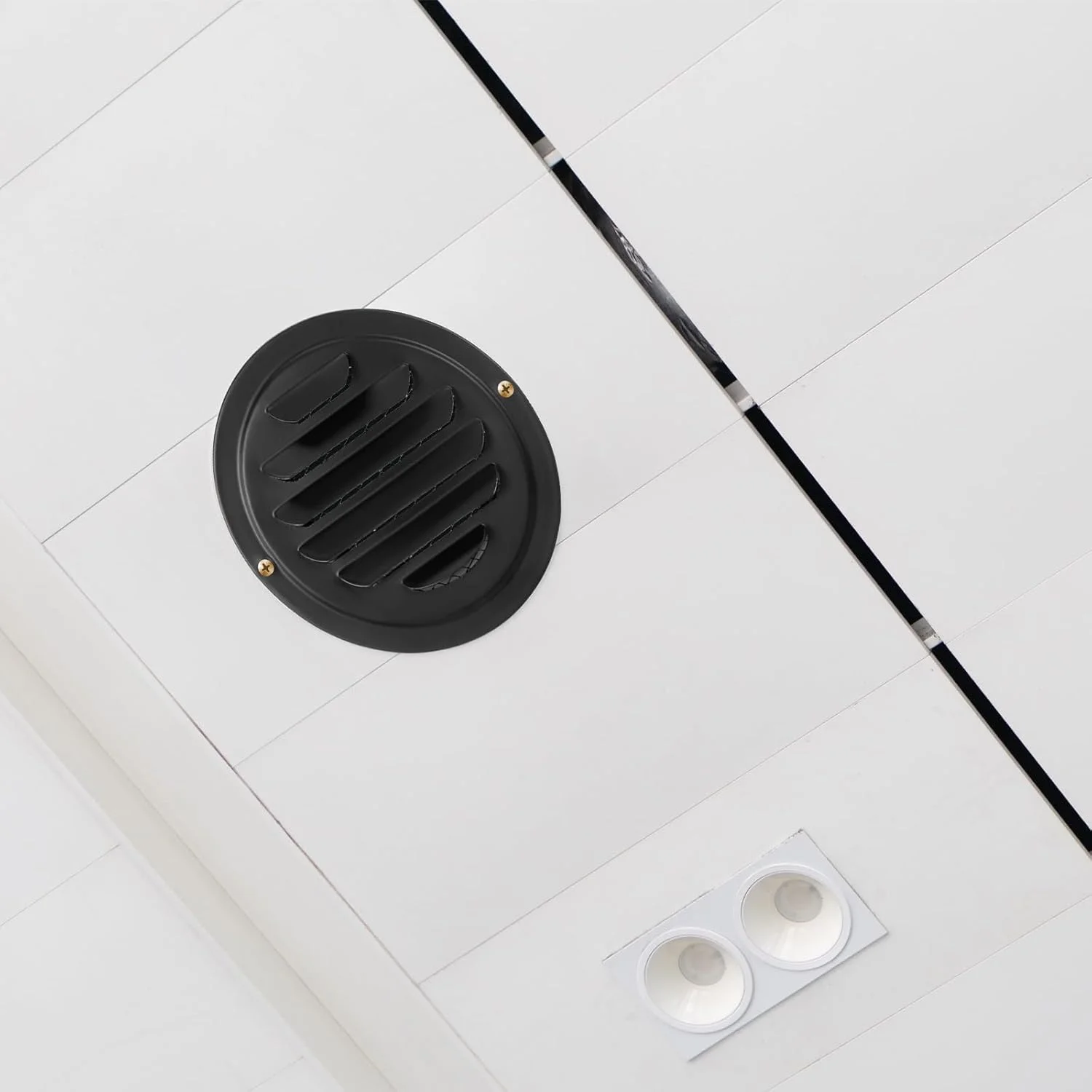 گیسافای 6 عدد دریچه دیواری استیل ضد زنگ 4 اینچی، توری تهویه گرد، دریچه تخت کانالی هوا با توری محافظ حشرات داخلی برای تهویه مطبوع، خانه، آپارتمان، گاراژ، نمای بیرونی (مشکی)