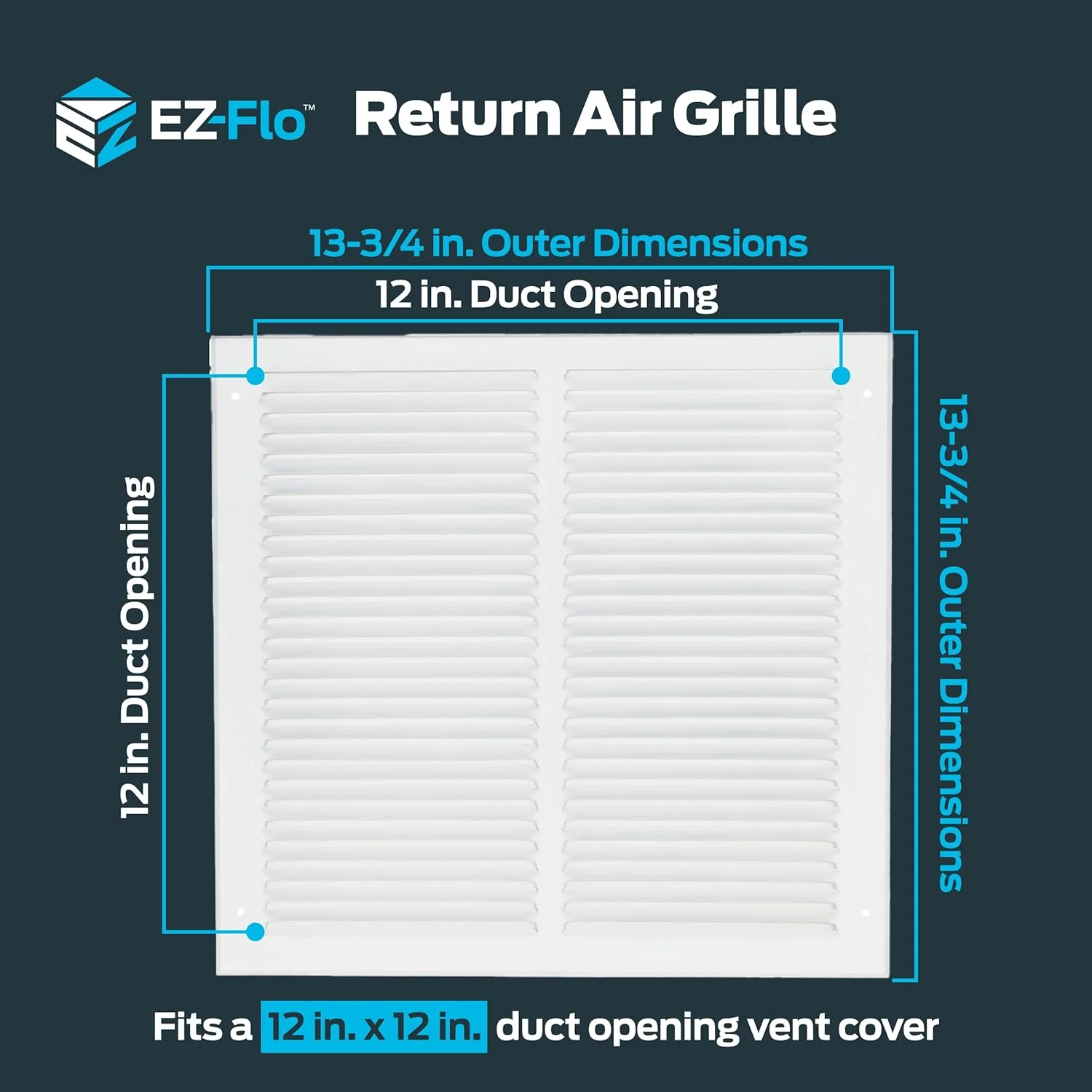 EZ-FLO دریچه هوای برگشتی سفید 12x12 اینچ (اندازه دهانه کانال) برای دیوار یا سقف، توری هوای برگشتی فولادی جامد، دریچه برگشت هوا HVAC، مدل 61627 EZ-FLO دریچه هوای برگشتی سفید 12x12 اینچ (اندازه دهانه کانال) برای دیوار یا سقف، توری هوای برگشتی فولادی جامد، دریچه برگشت هوا HVAC، مدل 61627