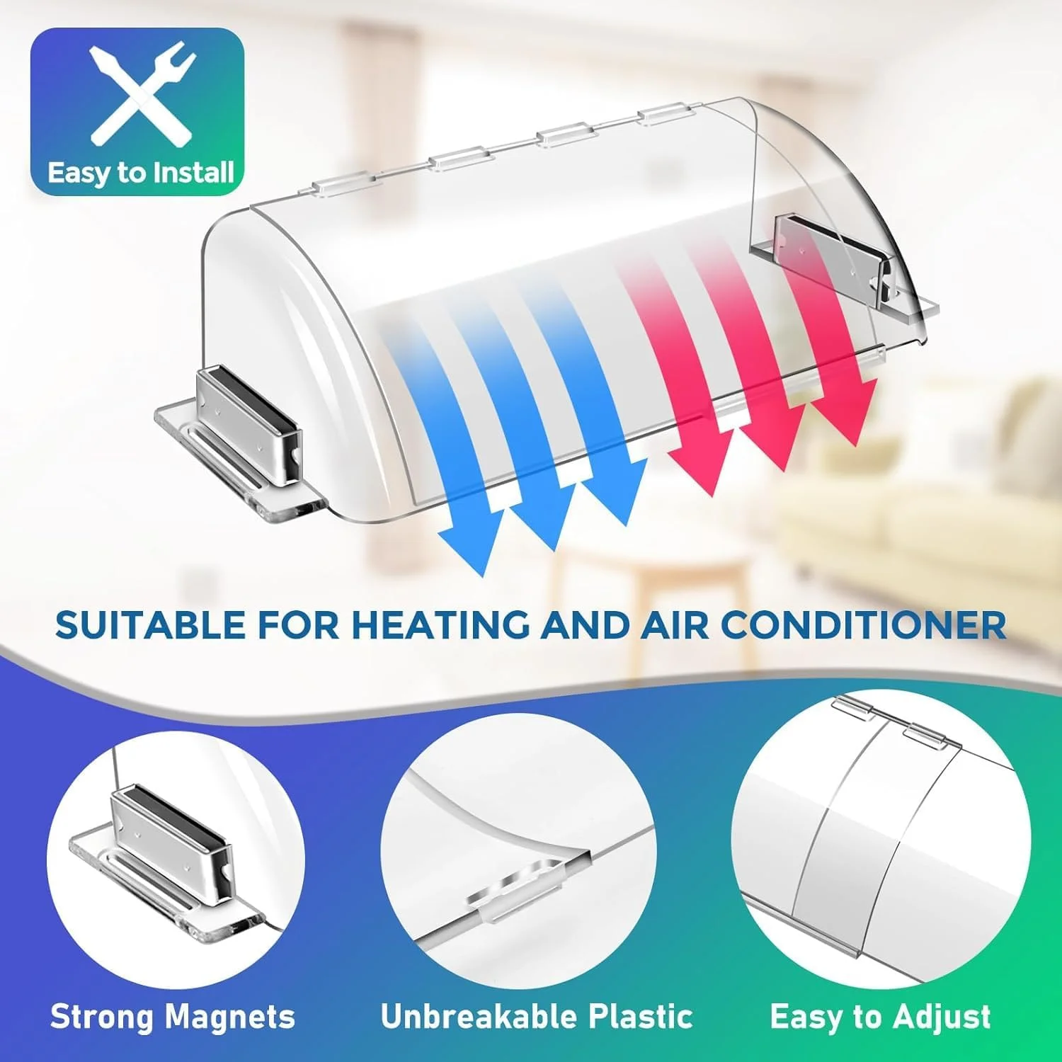 انحراف دهنده دریچه هوا گودرن، 2 عدد، قابل تنظیم، مغناطیسی، پوشش دریچه حرارتی، پلاستیک شفاف نشکن 23-39 سانتی متر با طراحی امن مغناطیسی برای پوشش دریچه های کف، دیوار و سقف