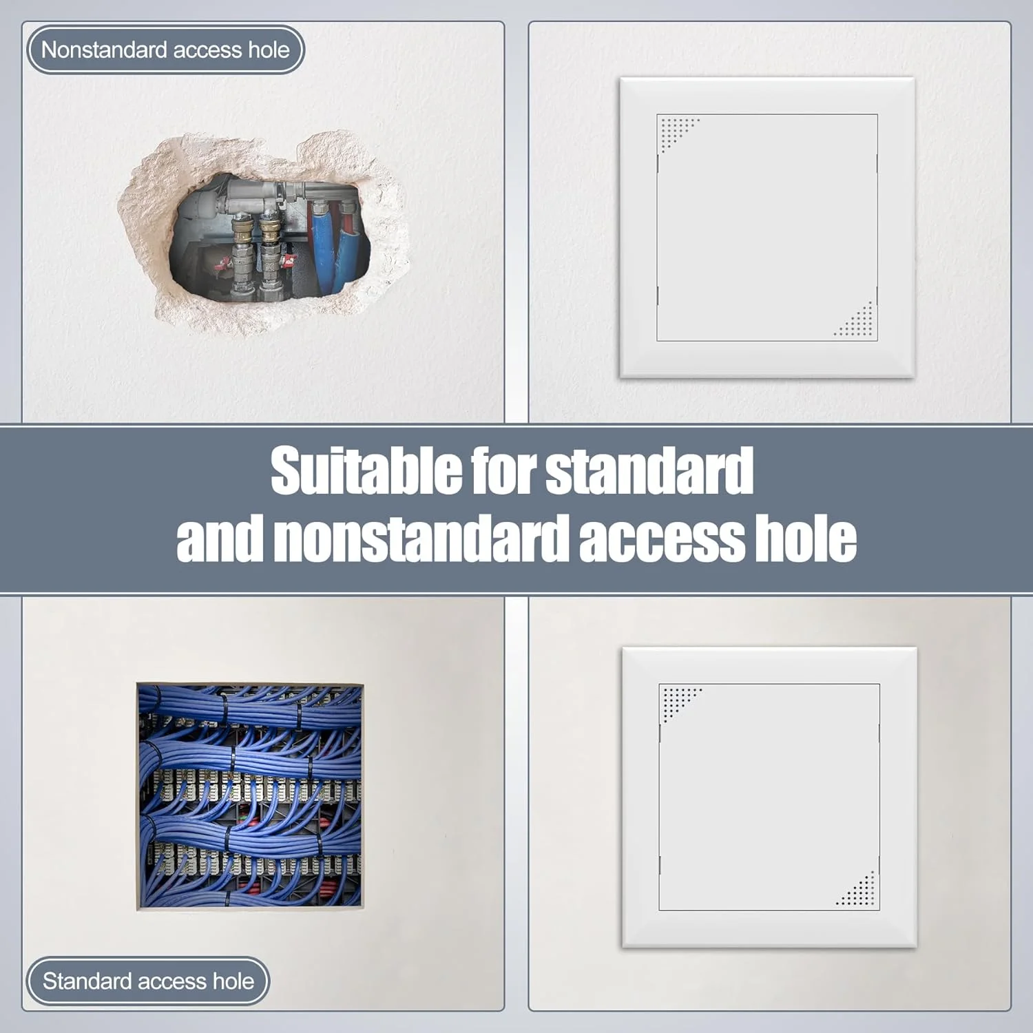 دریچه دسترسی Flamorrow برای دیوار خشک، درب دسترسی لوله کشی، پوشش سوراخ دیواری چسبی 6" x 6" با سوراخ تهویه هوا، پانل های دسترسی پلاستیکی بادوام برای دیوار خشک، سقف