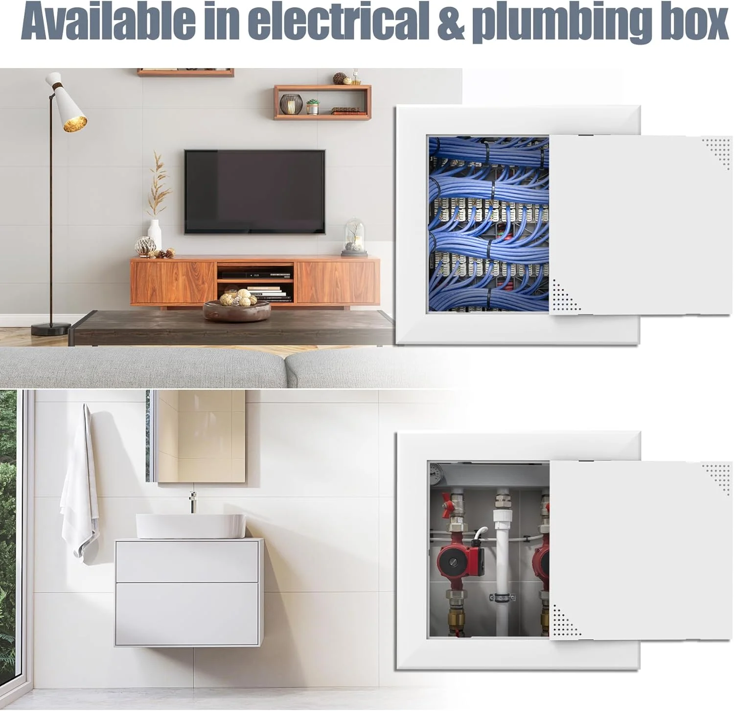 دریچه دسترسی Flamorrow برای دیوار خشک، درب دسترسی لوله کشی، پوشش سوراخ دیواری چسبی 6" x 6" با سوراخ تهویه هوا، پانل های دسترسی پلاستیکی بادوام برای دیوار خشک، سقف