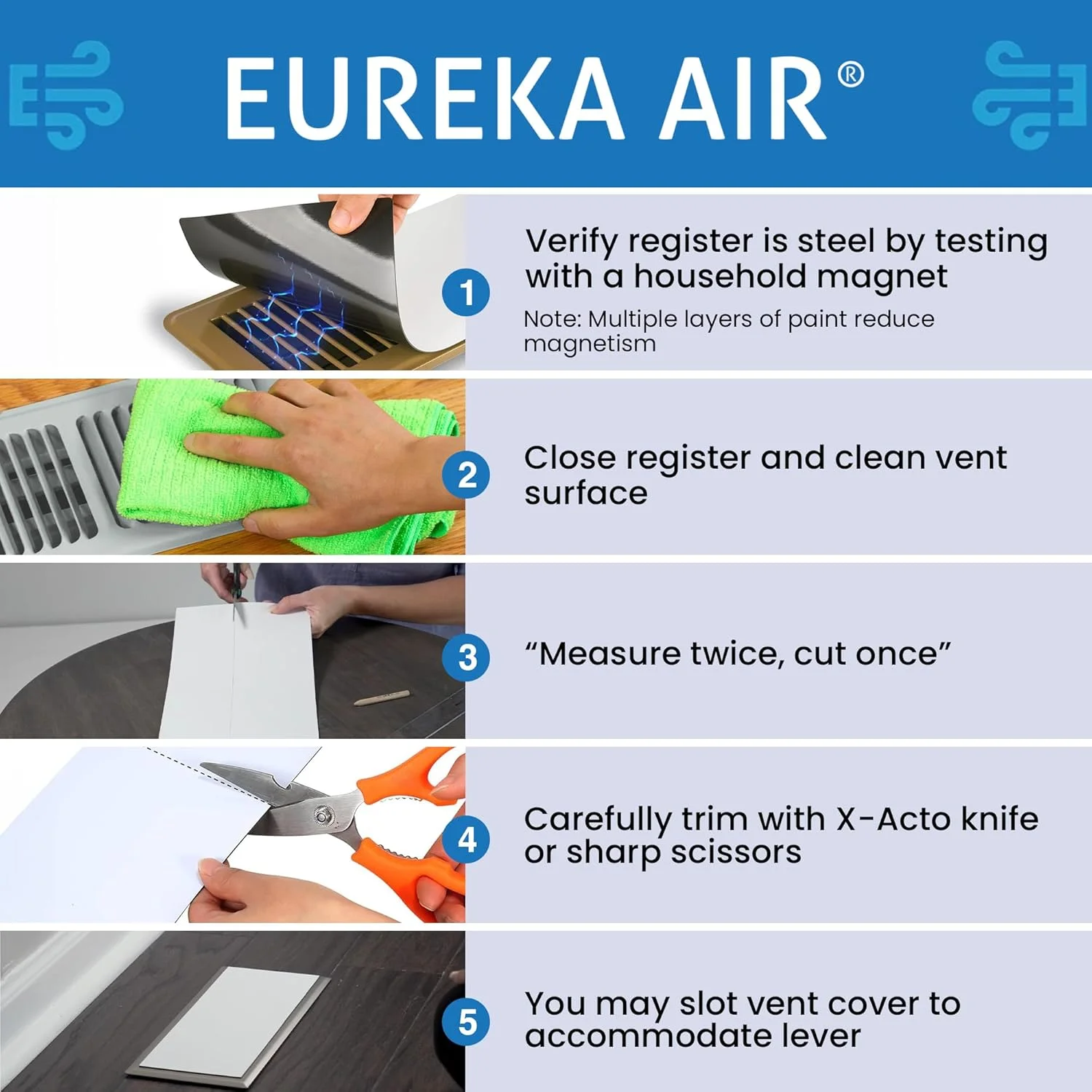 روکش دریچه مغناطیسی قوی یورکا ایر، بسته 3 عددی (8" X 15.5") مناسب برای دریچه های فولادی کف، دیوار و سقف، خانه و RV، HVAC و AC روکش دریچه مغناطیسی قوی یورکا ایر، بسته 3 عددی (8" X 15.5") مناسب برای دریچه های فولادی کف، دیوار و سقف، خانه و RV، HVAC و AC