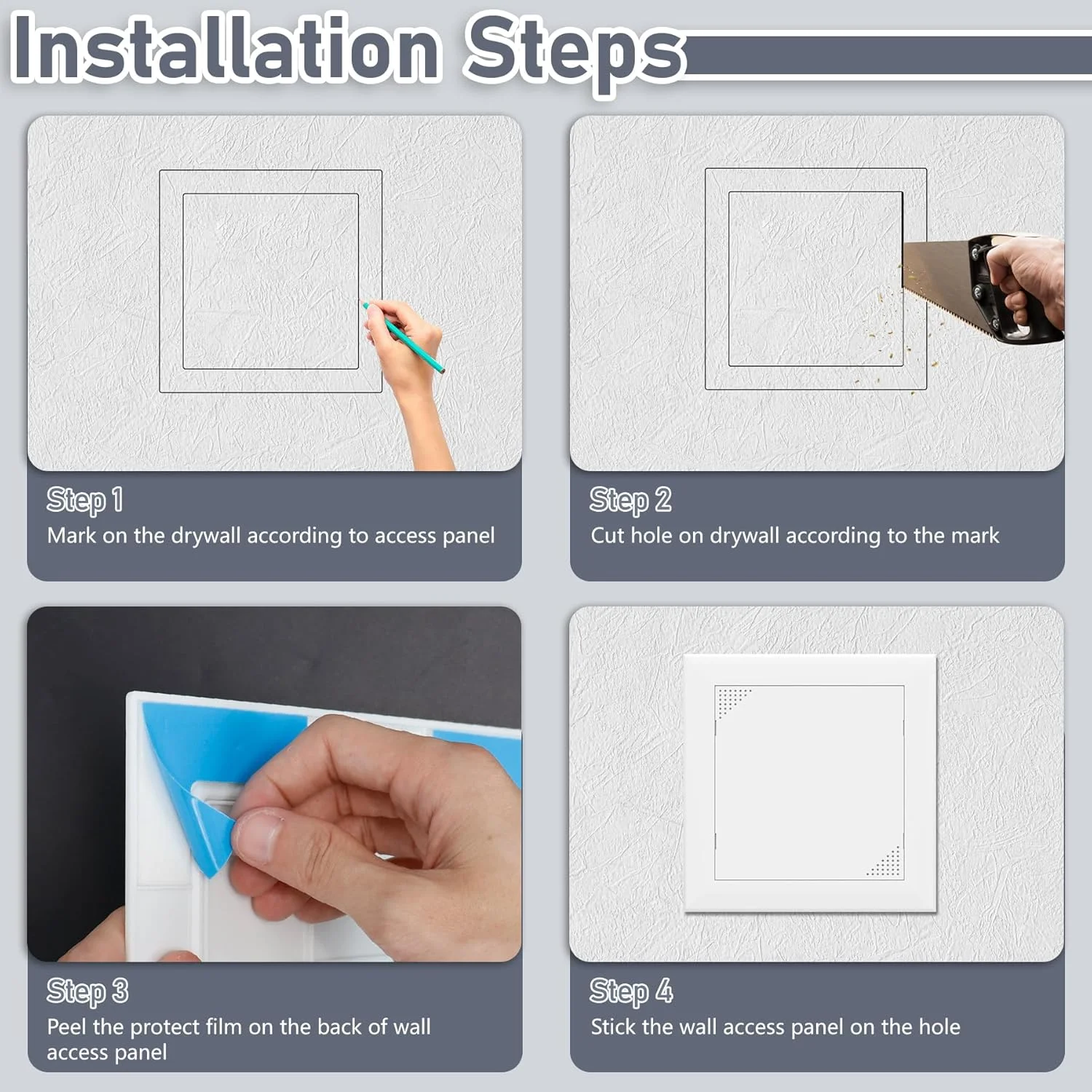 دریچه دسترسی Flamorrow برای دیوار خشک، درب دسترسی لوله کشی، پوشش سوراخ دیواری چسبی 6" x 6" با سوراخ تهویه هوا، پانل های دسترسی پلاستیکی بادوام برای دیوار خشک، سقف