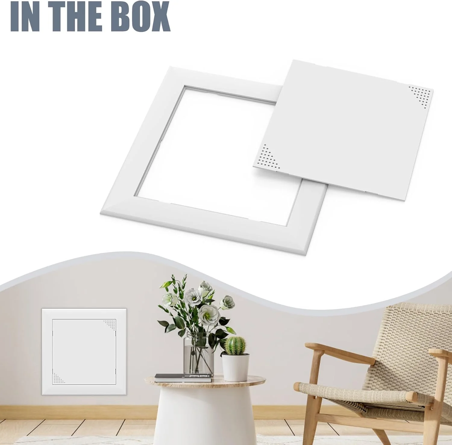 دریچه دسترسی Flamorrow برای دیوار خشک، درب دسترسی لوله کشی، پوشش سوراخ دیواری چسبی 6" x 6" با سوراخ تهویه هوا، پانل های دسترسی پلاستیکی بادوام برای دیوار خشک، سقف