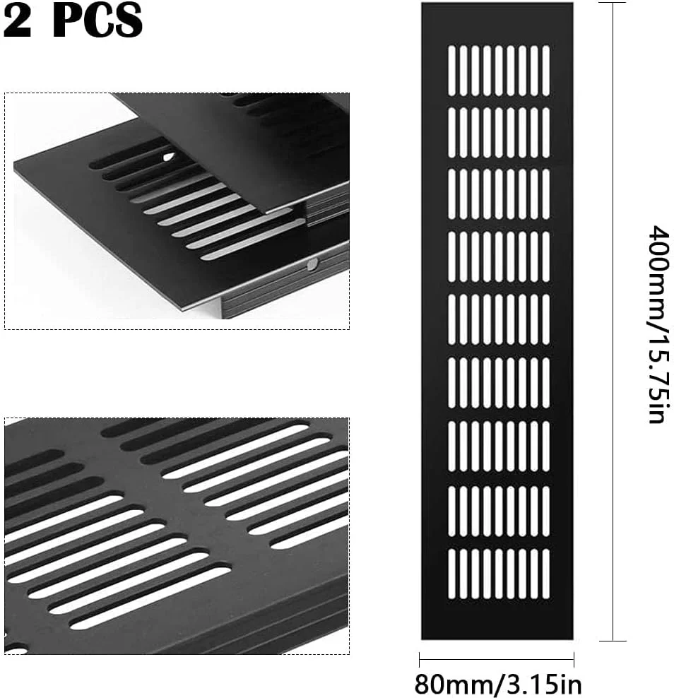 دریچه تهویه هوا Excefore، 2 عدد دریچه کابینت، دریچه یخچال، دریچه دیواری کرکره ای، مشکی، 80mm x 400mm دریچه تهویه هوا Excefore، 2 عدد دریچه کابینت، دریچه یخچال، دریچه دیواری کرکره ای، مشکی، 80mm x 400mm