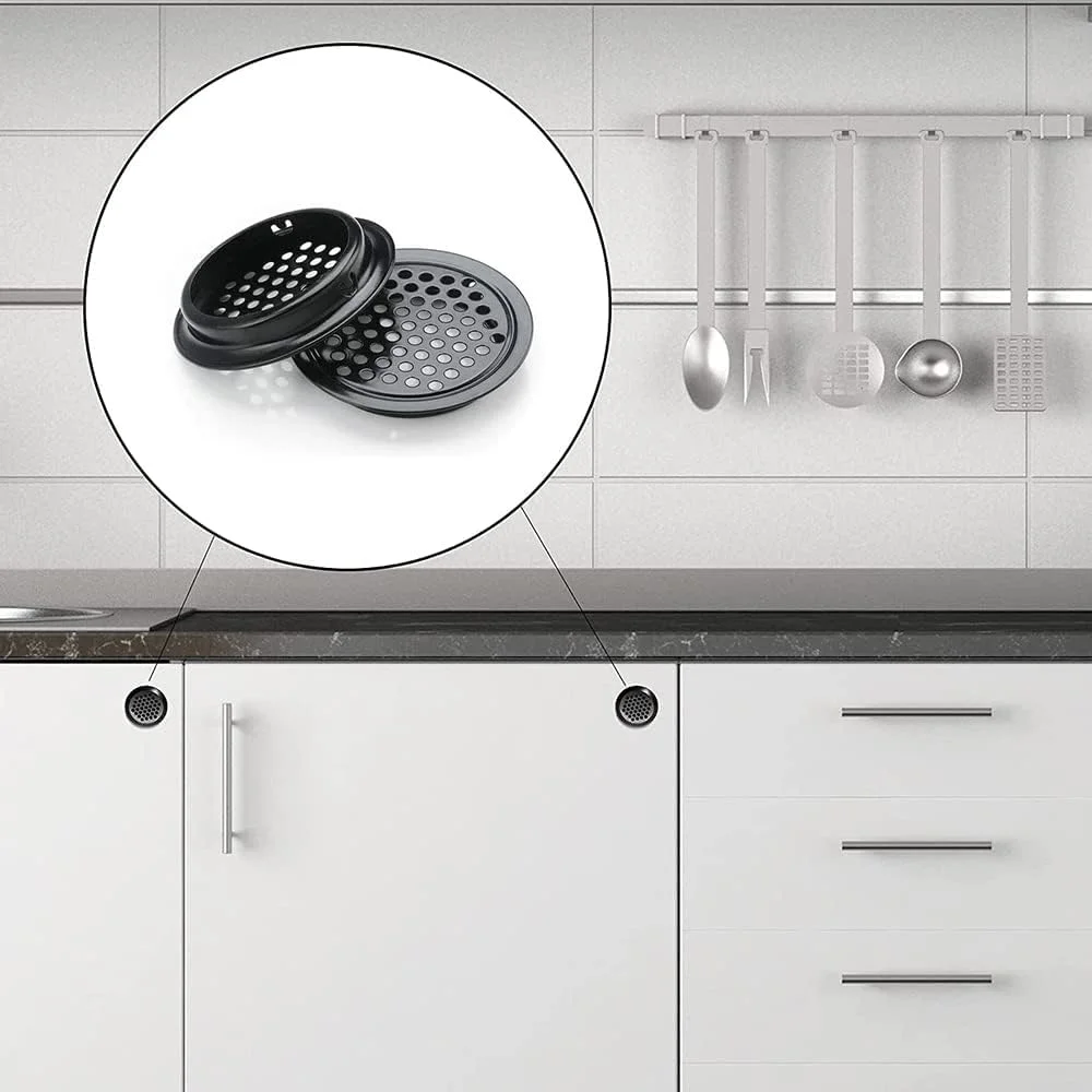 دریچه های تهویه گرد Excefore، پوشش دریچه هوا، سوراخ های تهویه ضد رطوبت دایره ای، 12 عدد پوشش دریچه هوا از جنس استنلس استیل سوراخ دار، برای حمام، آشپزخانه، کمد، و کمد لباس، مشکی