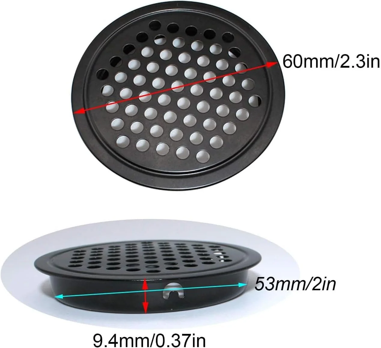 دریچه تهویه گرد Excefore، 6 عدد - دریچه های هوا 35 میلی متری استیل ضد زنگ، سوراخ تهویه گرد برای تهویه آشپزخانه، حمام، کمد، قفسه کتاب و جالباسی (مشکی)