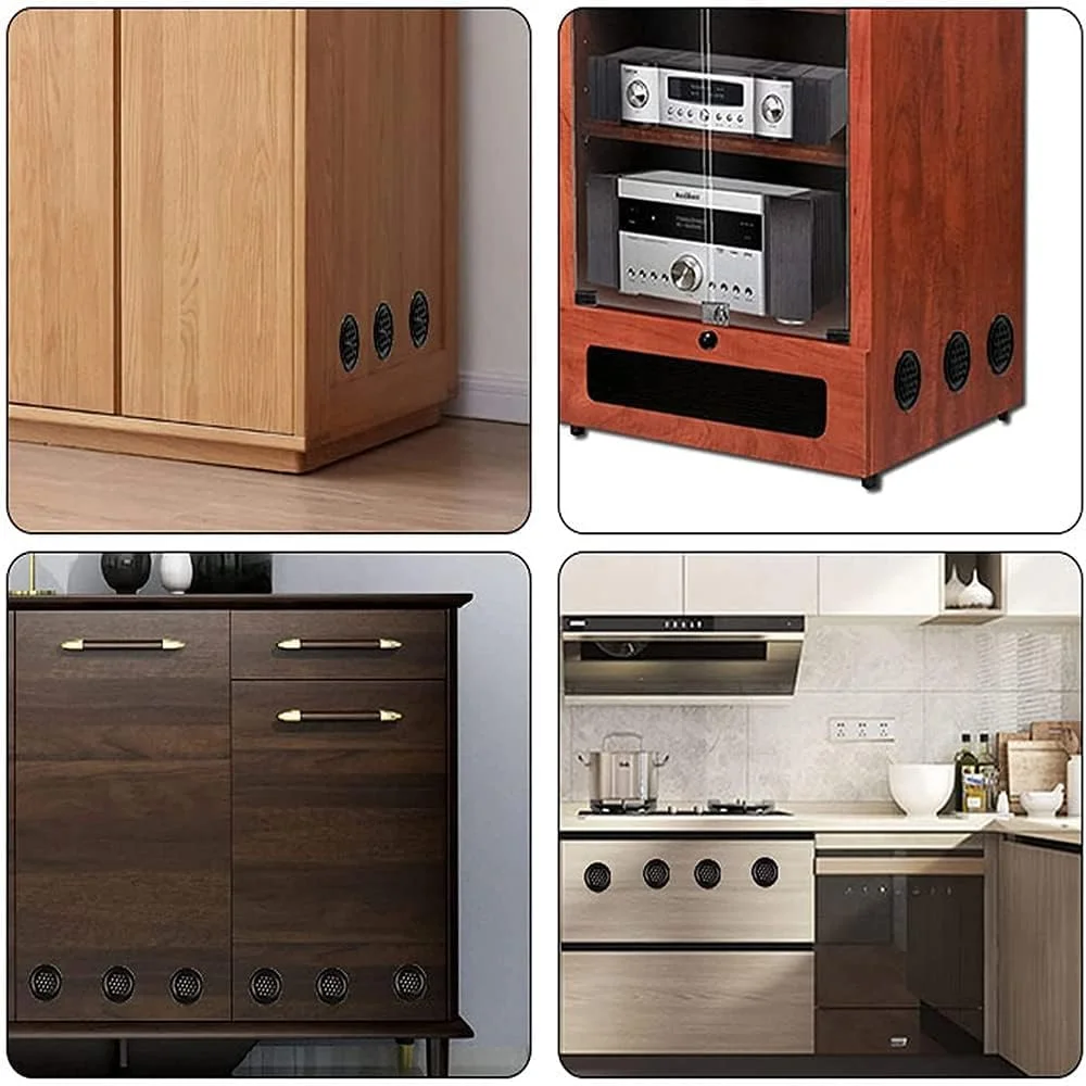 دریچه های تهویه گرد Excefore، پوشش دریچه هوا، سوراخ های تهویه ضد رطوبت دایره ای، 12 عدد پوشش دریچه هوا از جنس استنلس استیل سوراخ دار، برای حمام، آشپزخانه، کمد، و کمد لباس، مشکی