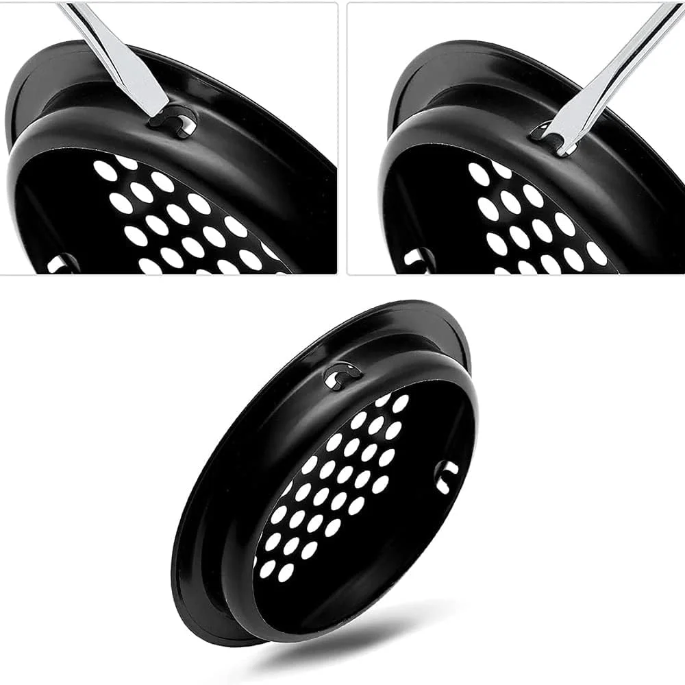 دریچه های تهویه گرد Excefore، پوشش دریچه هوا، سوراخ های تهویه ضد رطوبت دایره ای، 12 عدد پوشش دریچه هوا از جنس استنلس استیل سوراخ دار، برای حمام، آشپزخانه، کمد، و کمد لباس، مشکی