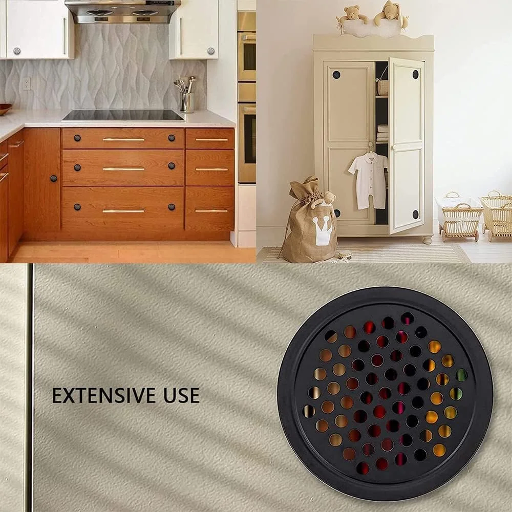 دریچه های تهویه گرد Excefore، پوشش دریچه هوا، سوراخ های تهویه ضد رطوبت دایره ای، 12 عدد پوشش دریچه هوا از جنس استنلس استیل سوراخ دار، برای حمام، آشپزخانه، کمد، و کمد لباس، مشکی