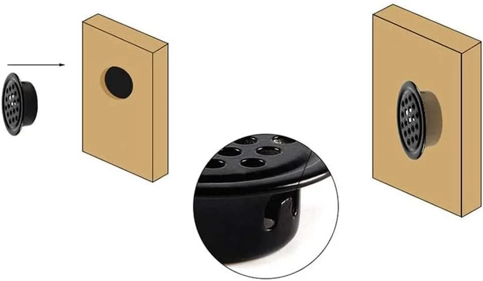 دریچه های تهویه گرد Excefore، پوشش دریچه هوا، سوراخ های تهویه ضد رطوبت دایره ای، 12 عدد پوشش دریچه هوا از جنس استنلس استیل سوراخ دار، برای حمام، آشپزخانه، کمد، و کمد لباس، مشکی