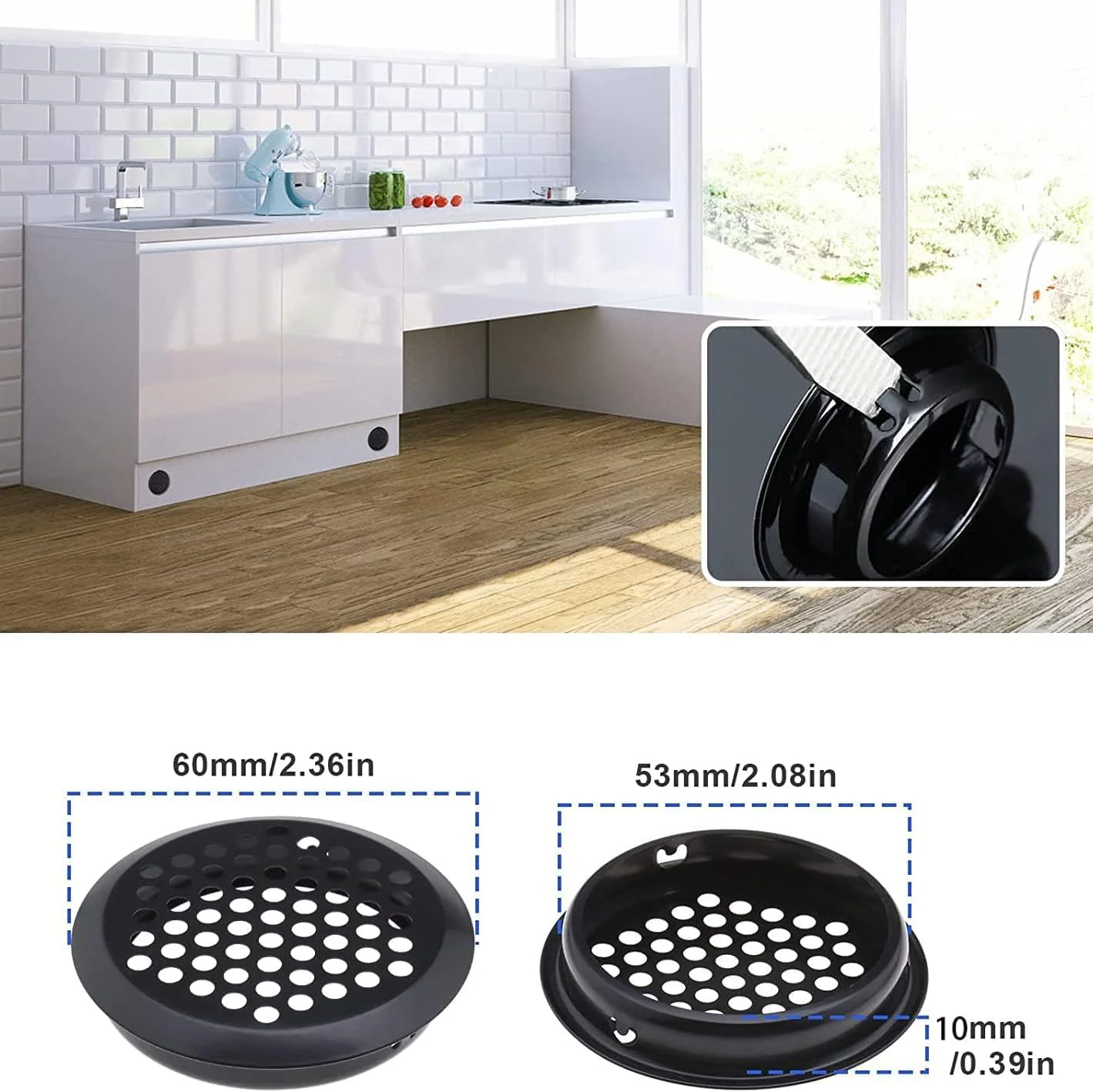 دریچه های تهویه گرد Excefore، پوشش دریچه هوا، سوراخ های تهویه ضد رطوبت دایره ای، 12 عدد پوشش دریچه هوا از جنس استنلس استیل سوراخ دار، برای حمام، آشپزخانه، کمد، و کمد لباس، مشکی