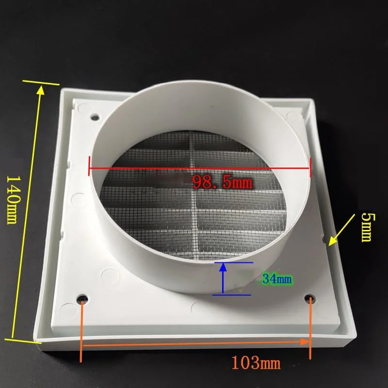 شبکه دیواری لوور پلاستیکی Excefore، 98.5 میلی متر با توری حشرات برای فن تهویه سقفی، پوشش دریچه هوا برای حمام، تهویه خشک کن لباس، هود اجاق گاز، کانال کشی، سفید