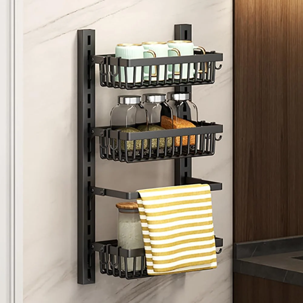 قفسه ادویه دیواری MUMOO BEAR، قفسه حمام قابل تنظیم، قفسه ذخیره سازی آشپزخانه 3 طبقه، سازمان دهنده برای قوطی ادویه، شیشه سس، بطری چاشنی (مشکی)