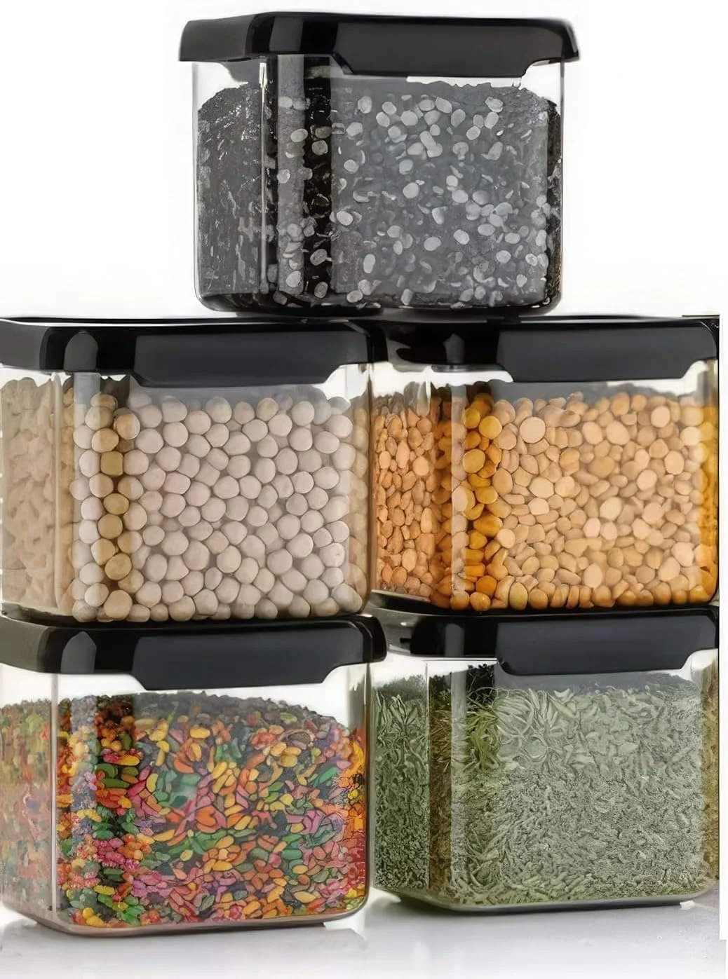 Houshe Plastic Storage Jar & Container Set Air-Tight BPA Free Containers for Kitchen Storage Set Kitchen Organizer & Kitchen Storage Set Pantry Organization Multipurpose Jar 500 ML Set 6 Black