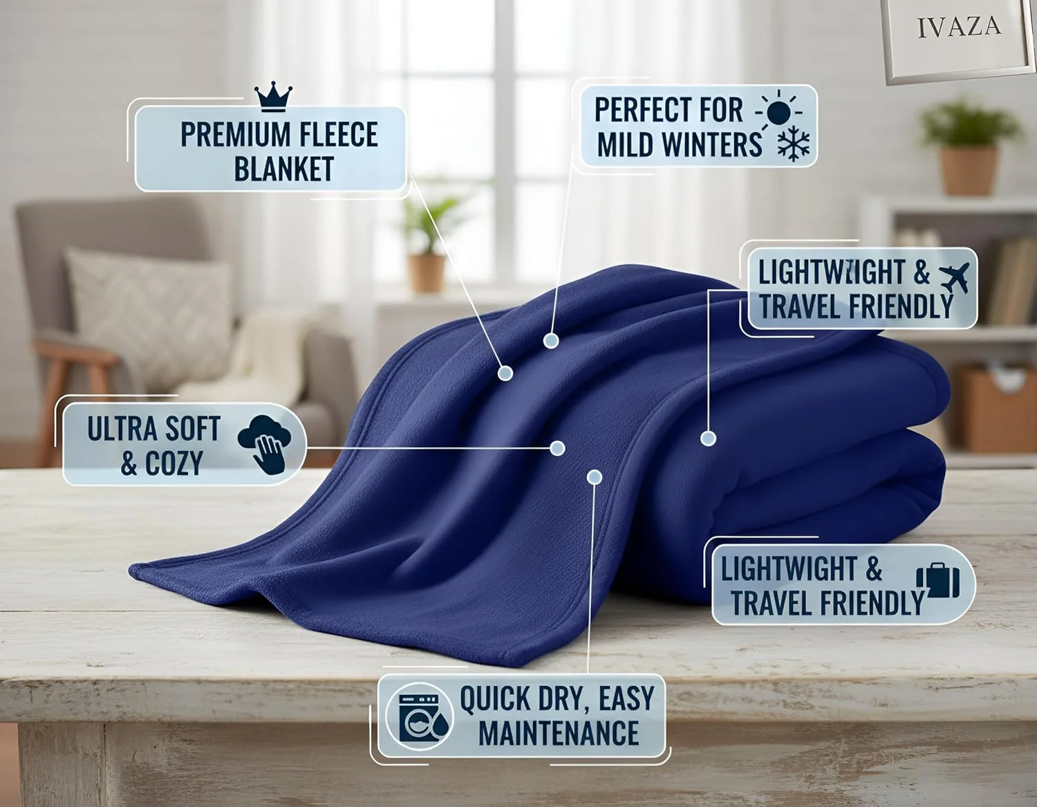 پتو پشمی نرم و گرم خانگی شیک، پتو میکروفایبر مخملی برای تخت، کمپینگ، مسافرت (152x228 سانتی متر آبی)