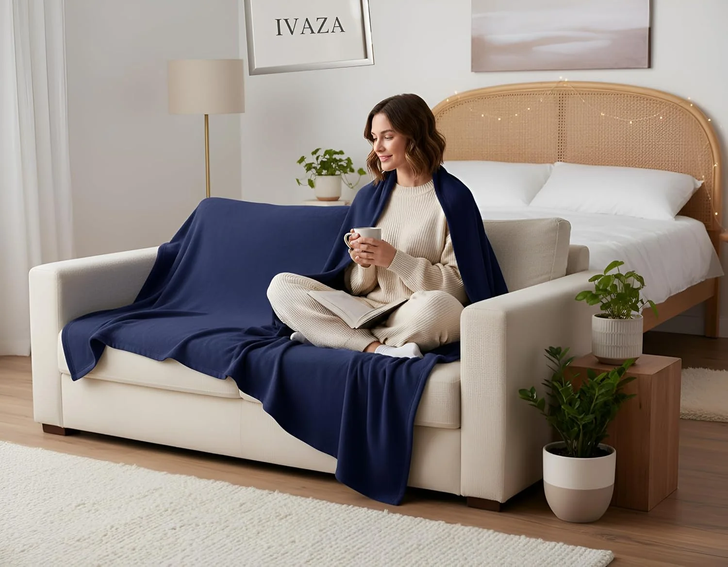 پتو پشمی نرم و گرم خانگی شیک، پتو میکروفایبر مخملی برای تخت، کمپینگ، مسافرت (152x228 سانتی متر آبی)