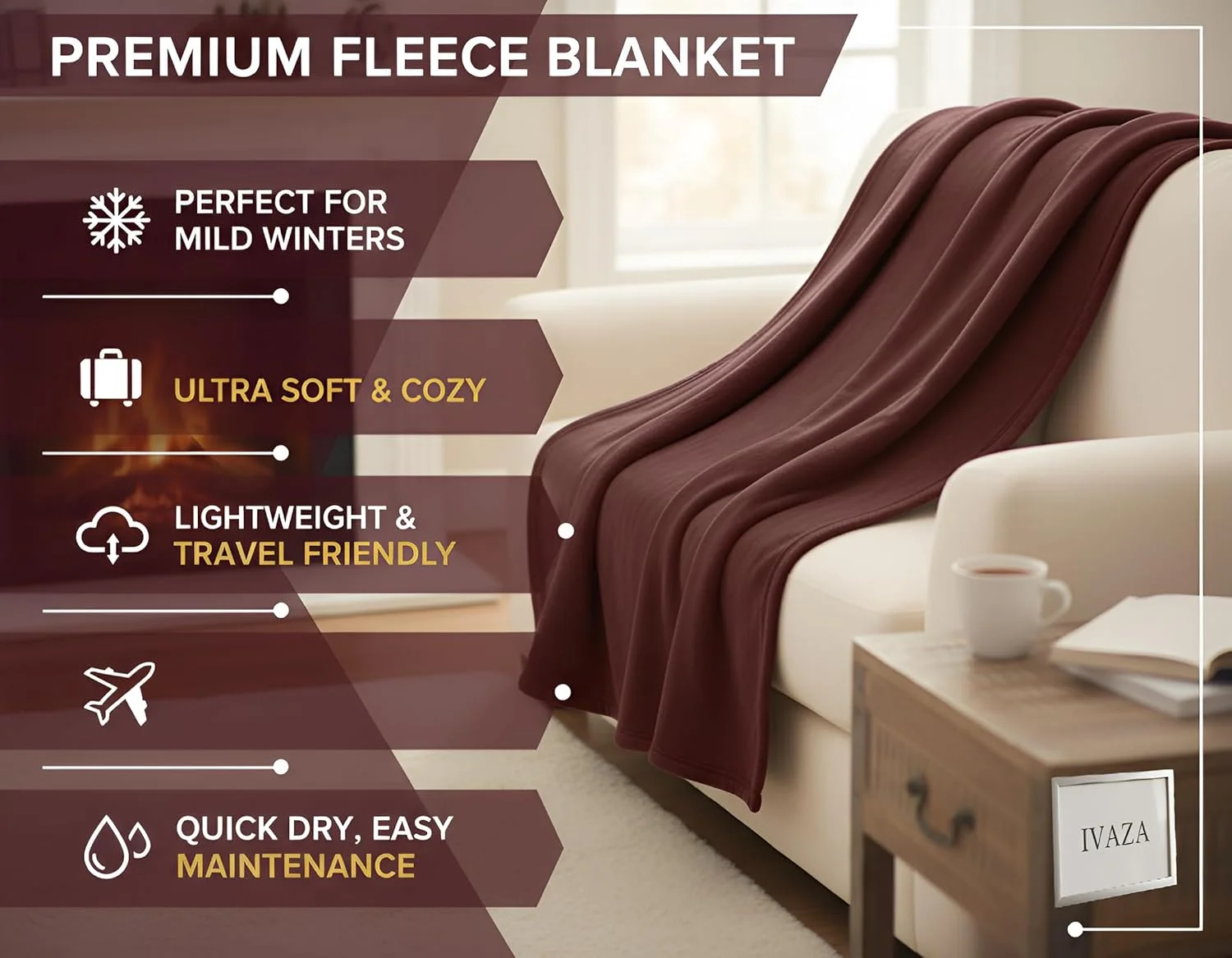 پتوی دو نفره پلار فلیس خانگی شیک با تراکم 300، مناسب تمام فصول، ساده و سبک (230x230 سانتی متر، قهوه ای)