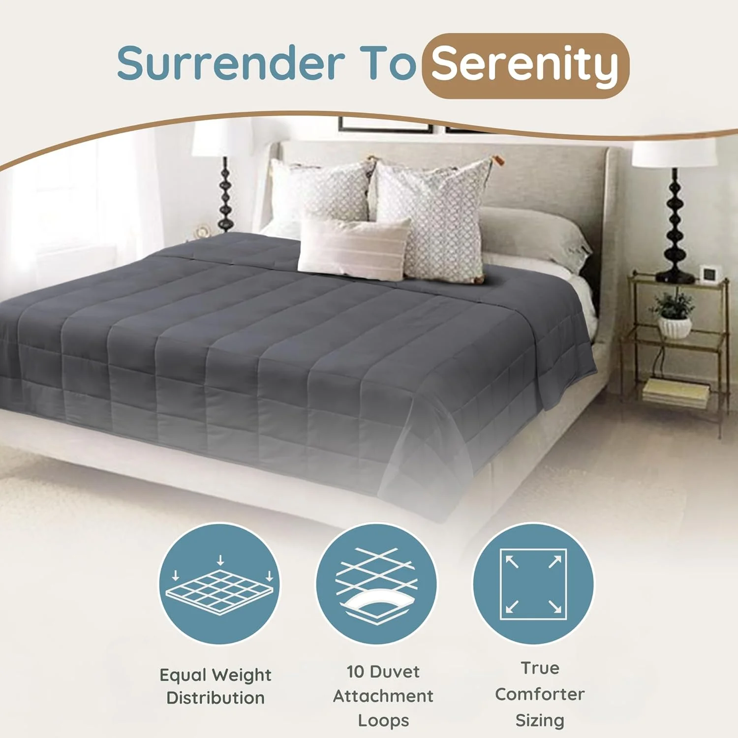 پتوی سنگین هوم اسمارت، سایز کینگ، یک لحاف سایز کینگ واقعی که فشار متوسطی را ارائه می دهد، مناسب برای زوج ها و تخت های کالیفرنیا کینگ، کینگ | 20 پوند، خاکستری تیره