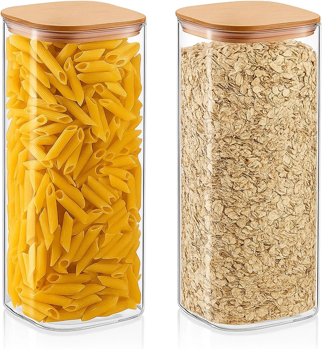 2 Pack Large Glass Flour and Sugar Containers Jars with Bamboo Airtight Lid 1750ml Glass Food Storage Containers for Spaghetti Pasta, Cereal, Candy, Cookies, Coffee, Oat