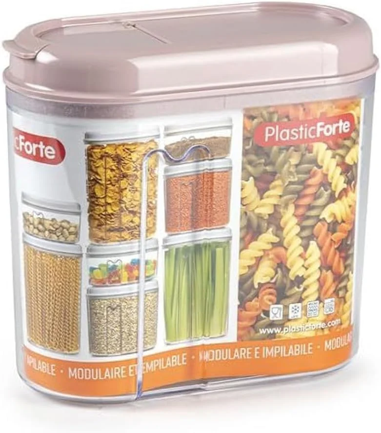 ظرف چند منظوره توتم پلاستیک فورته - 1 لیتری - 8x15.5x14.5 سانتی متر - شفاف با درب رنگارنگ