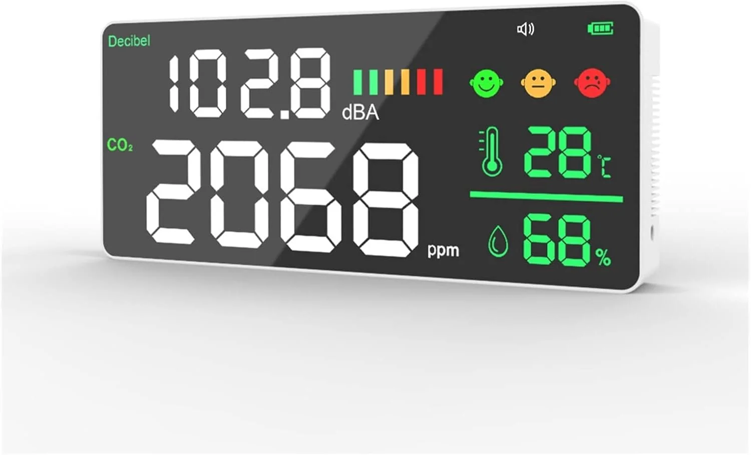 دتکتور گاز TTGLRT، دسی بل سنج دیجیتال دیواری، متر کربن دی اکسید، دماسنج و رطوبت سنج برای تشخیص دی اکسید کربن CO2، آلارم با صدای بلند و صفحه نمایش دیجیتال LCD