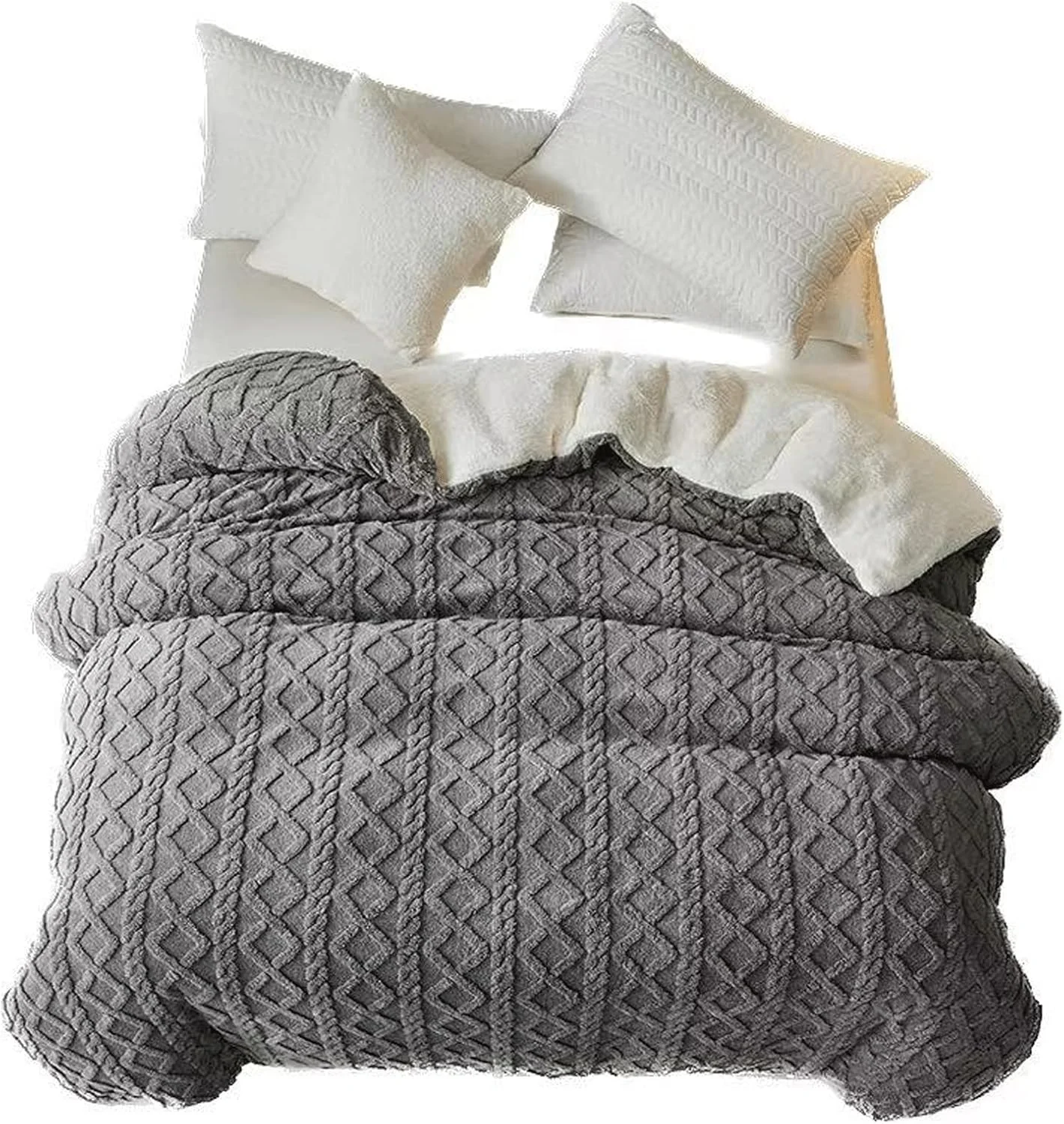 پتوهای زمستانی گرم KRSIAXG، پتوی دو طرفه نرم، پشم گوسفند مصنوعی، روکش لحاف مخملی، پتوی چند منظوره ژاکارد هندسی