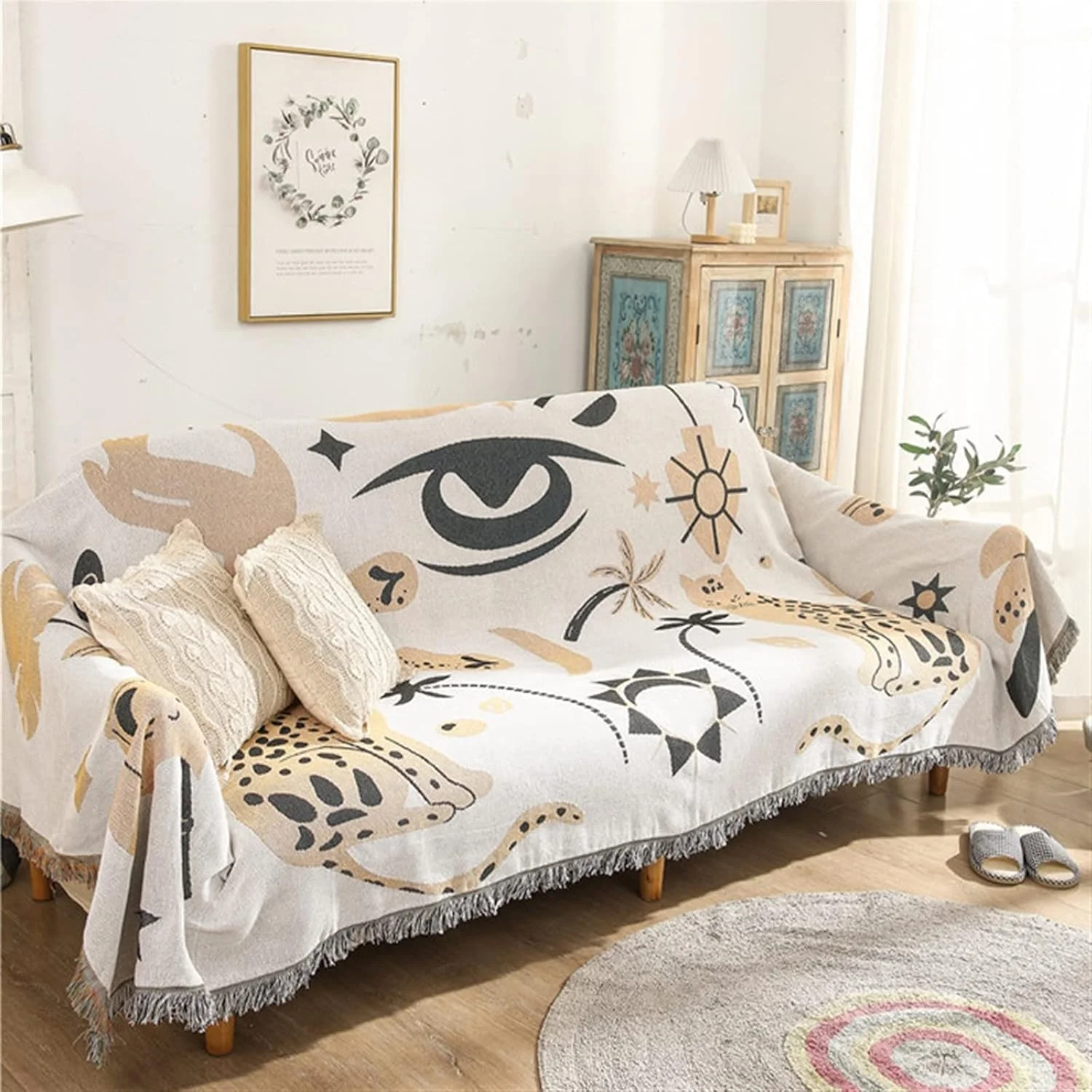 پتو KRSIAXG طرح پلنگی، روکش مبل، حوله مبل، کوسن مبل، پارچه ضد گرد و غبار تک نفره، پتو پیک نیک دو طرفه، پرده حیوانات