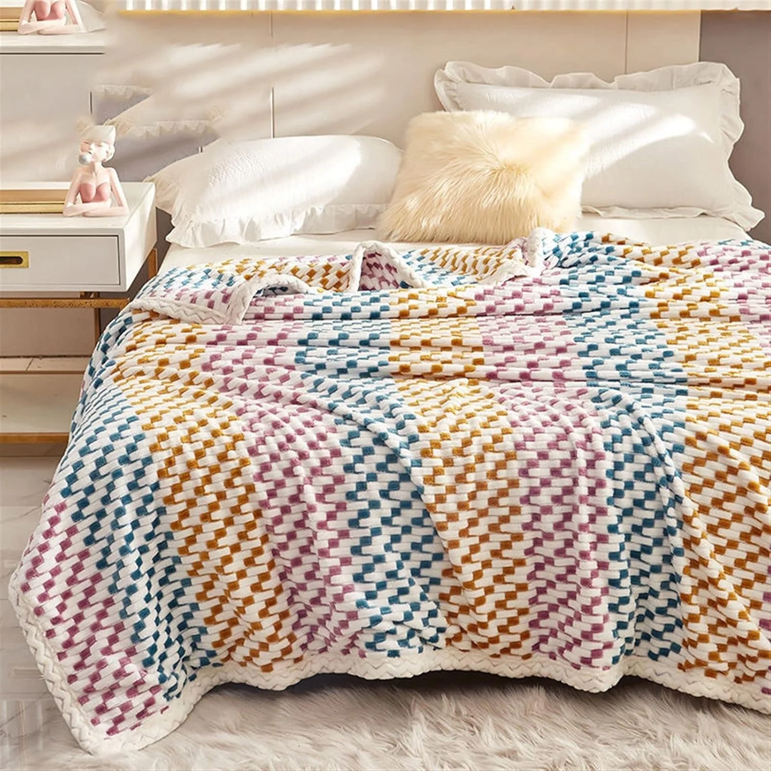 پتو KRSIAXG پشم شیر، پتو زمستانی مخملی ضخیم به همراه ملحفه پشم مرجانی، پتوی خوابگاهی