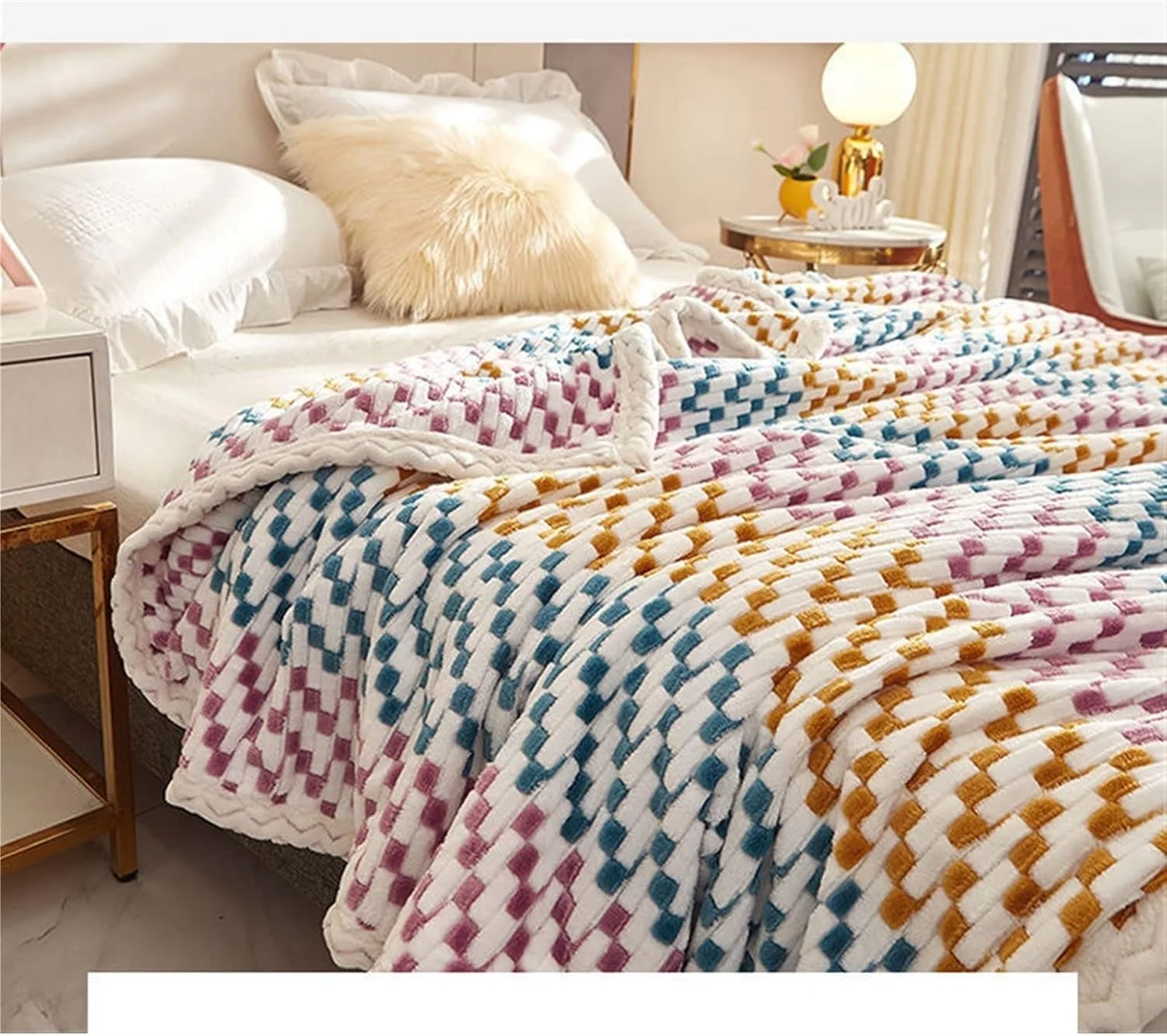 پتو KRSIAXG پشم شیر، پتو زمستانی مخملی ضخیم به همراه ملحفه پشم مرجانی، پتوی خوابگاهی