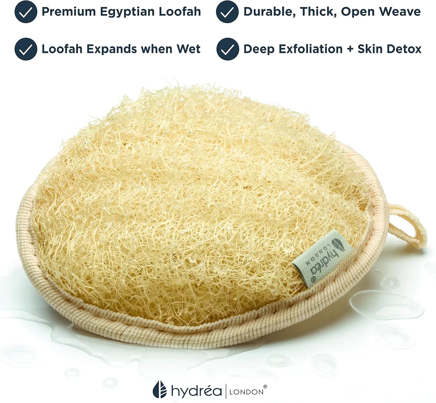 پد لوفا مصری ارگانیک Hydrea London، لایه بردار لوکس بدن، مراقبت طبیعی و با کیفیت از بدن برای حمام و دوش
