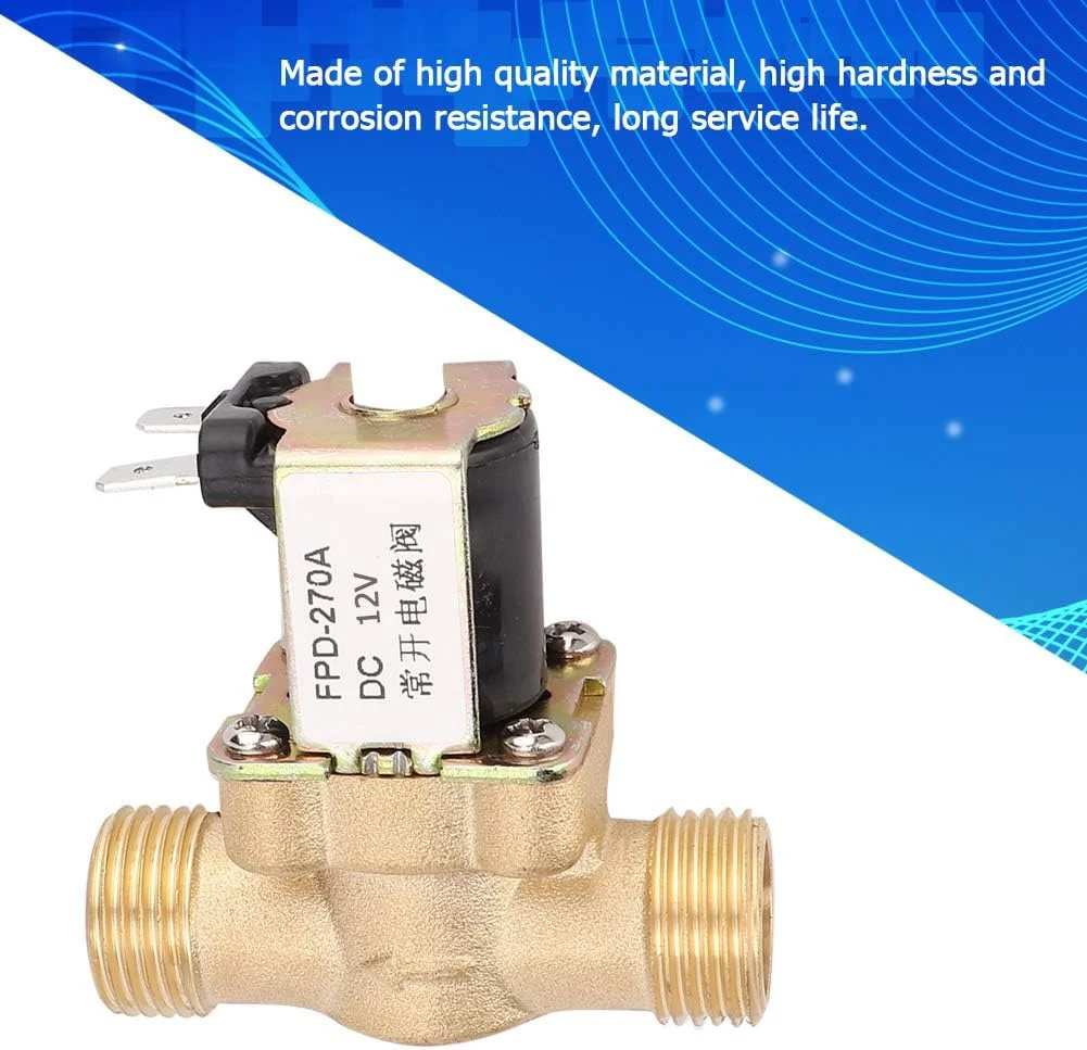 شیر برقی الکترومغناطیسی برنجی نرمال باز G1/2 اینچ، سوئیچ ورودی آب (DC12V)