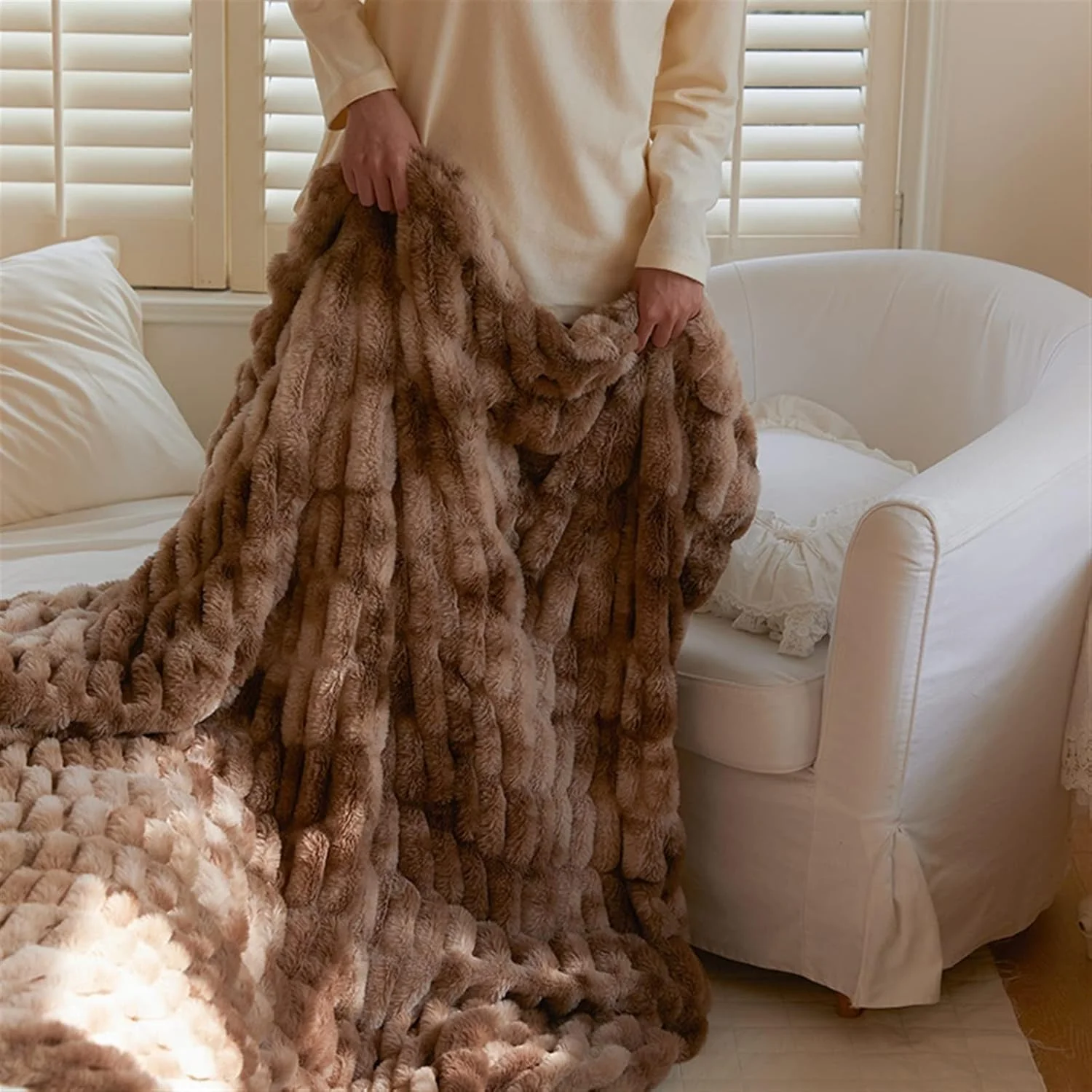 پتو لویه، پتو نرم و گرم با موی مصنوعی ضخیم مناسب هدیه دخترانه، روکش مبل زمستانی و تخت