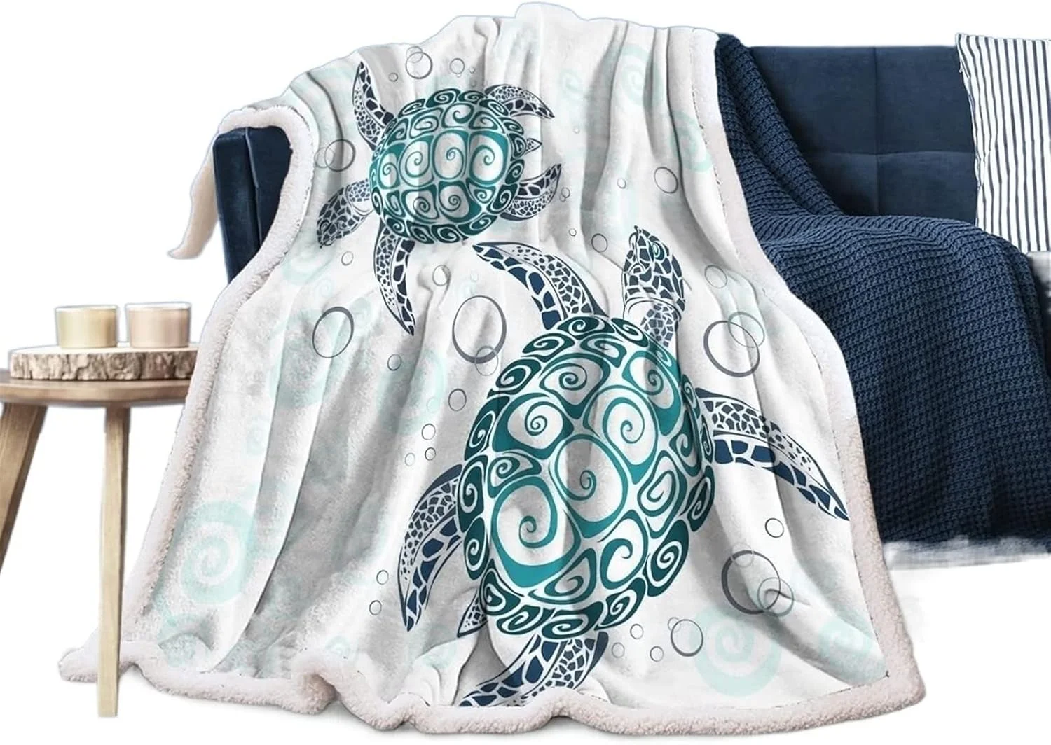 پتو لویی‌یو پتو لاک پشت دریایی، پتو پشمی نرم و لطیف طرح لاک پشت ساحلی مناسب برای مبل، کاناپه و تخت