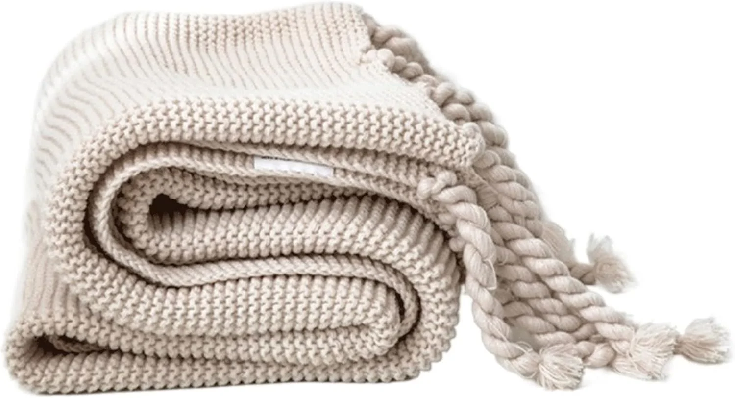 پتوهای LOYOUYEO، پتوی دستبافت، پتوی زرد نرم و گرم، پتوی سنگین وزن برای تخت، پتوهای پشمی چهارخانه (بژ، 130x170 سانتی متر)