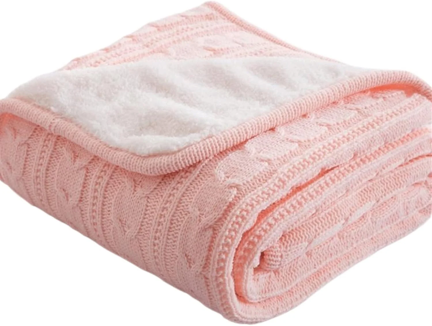 پتو لویه، پتوهای نرم و لطیف با حس کشمیر، طرح راه راه بافتنی، مناسب تخت و گرم برای زمستان (صورتی)