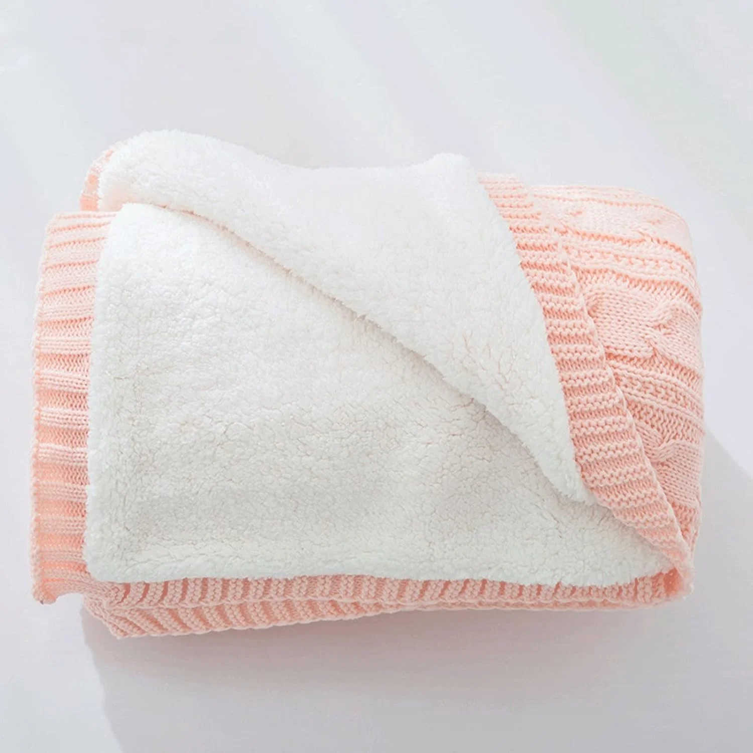 پتو لویه، پتوهای نرم و لطیف با حس کشمیر، طرح راه راه بافتنی، مناسب تخت و گرم برای زمستان (صورتی)