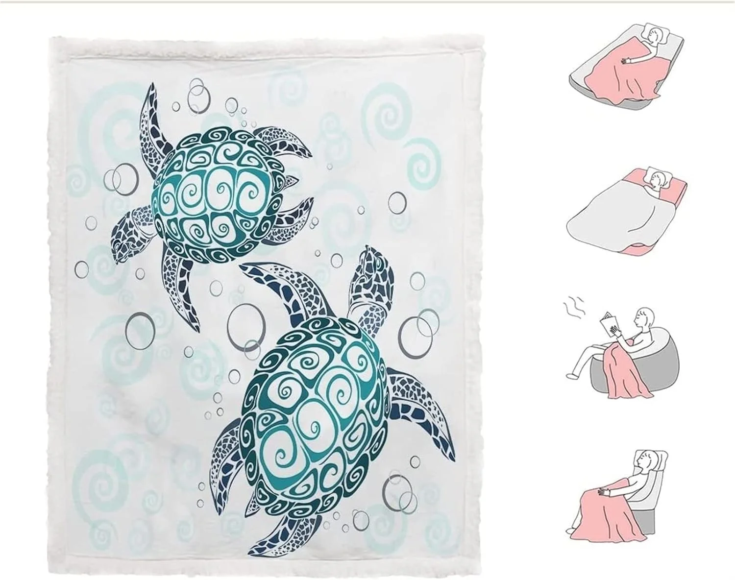 پتو لویی‌یو پتو لاک پشت دریایی، پتو پشمی نرم و لطیف طرح لاک پشت ساحلی مناسب برای مبل، کاناپه و تخت