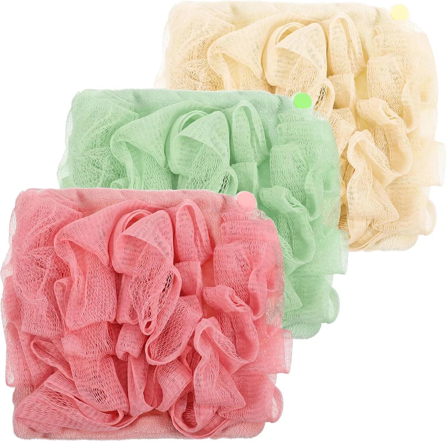 YBEATY بسته 3 عددی لیف صابون، پارچه لوفا، اسفنج لوفا حمام، لیف شستشو، توپ دوش برای شستشوی بدن، پاکسازی پوست صاف، شستشوی صورت و بدن