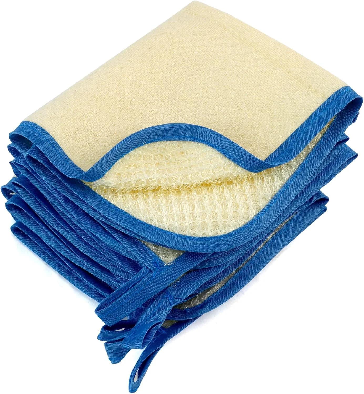 لیف حمام، اسکرابر لایه بردار بدن، اسکرابر لایه بردار بدن، لیف لایه بردار با قاب آبی، دستمال صورت برای شستشوی صورت، اسکرابر لایه بردار بدن لوفا، لیف شستشو برای بدن، حوله لایه بردار 3 عددی