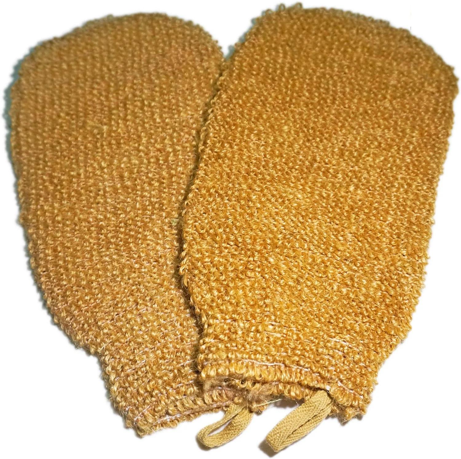 تنگ کری 2 عددی (13×23 سانتی متر) الیاف گیاهی طبیعی لایه بردار لیف حمام اسپا سیزال دستکش لوفا - عالی برای مراقبت از پوست شما در حمام - ضد پیری