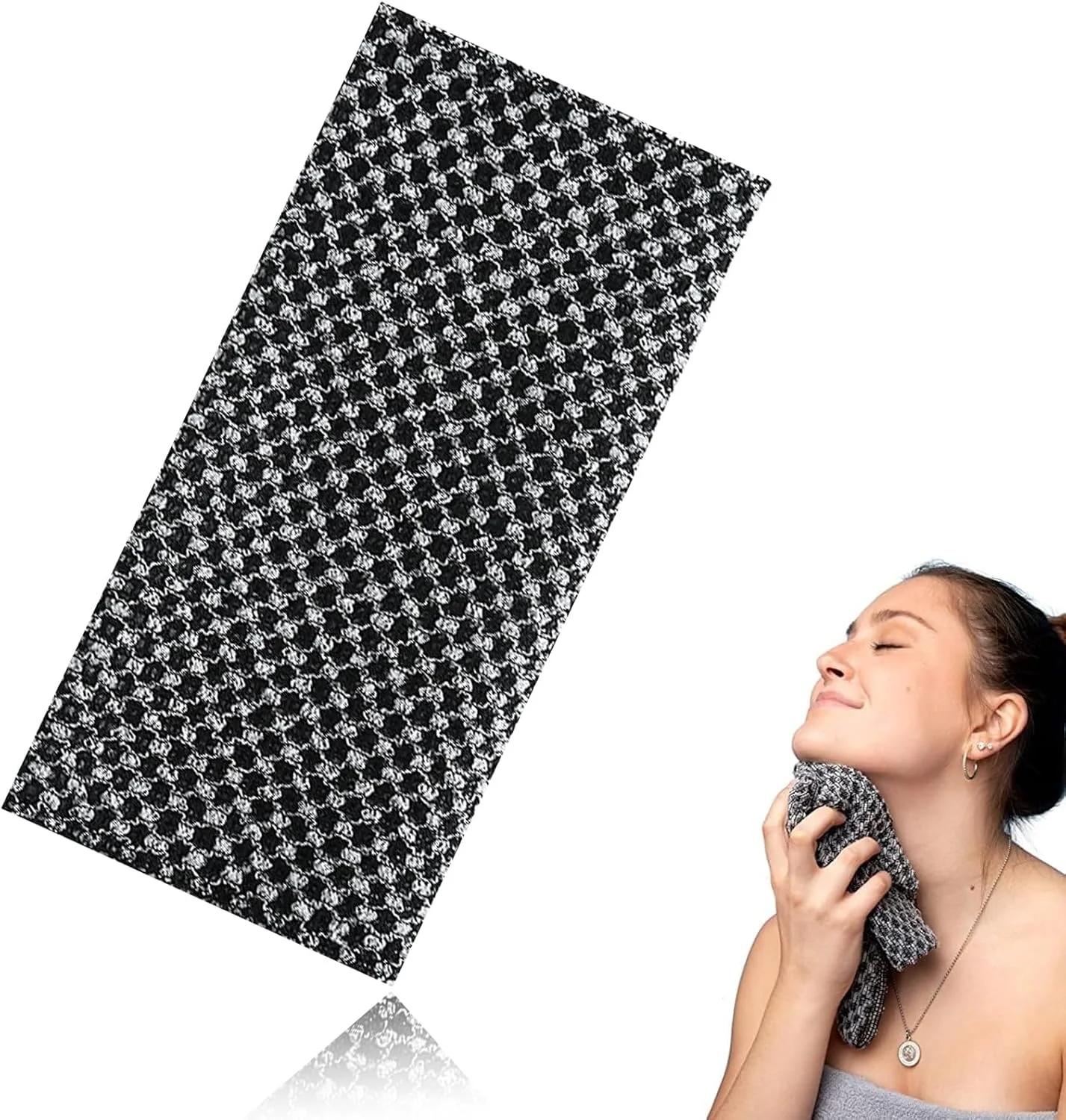 حوله لایه بردار Shunshi، لیف لایه بردار فوق العاده بلند، اسکرابر لایه بردار بدن، برای لایه برداری زنان، پارچه اسکراب حمام ژاپنی، لوفا لایه بردار بدن 1 عدد (شبکه سه بعدی سیاه)