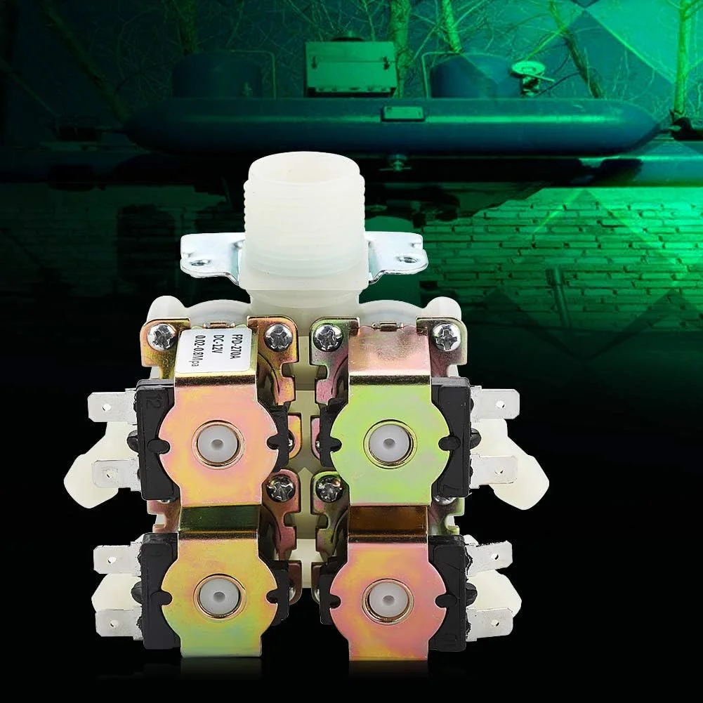 شیر برقی آب فاسینت، DC 12V DN20 G3/4 اینچ 1 ورودی 4 خروجی شیر الکترومغناطیسی پلاستیکی، شیر برقی آب ورودی نرمال بسته برای تمیز کردن اتوماتیک